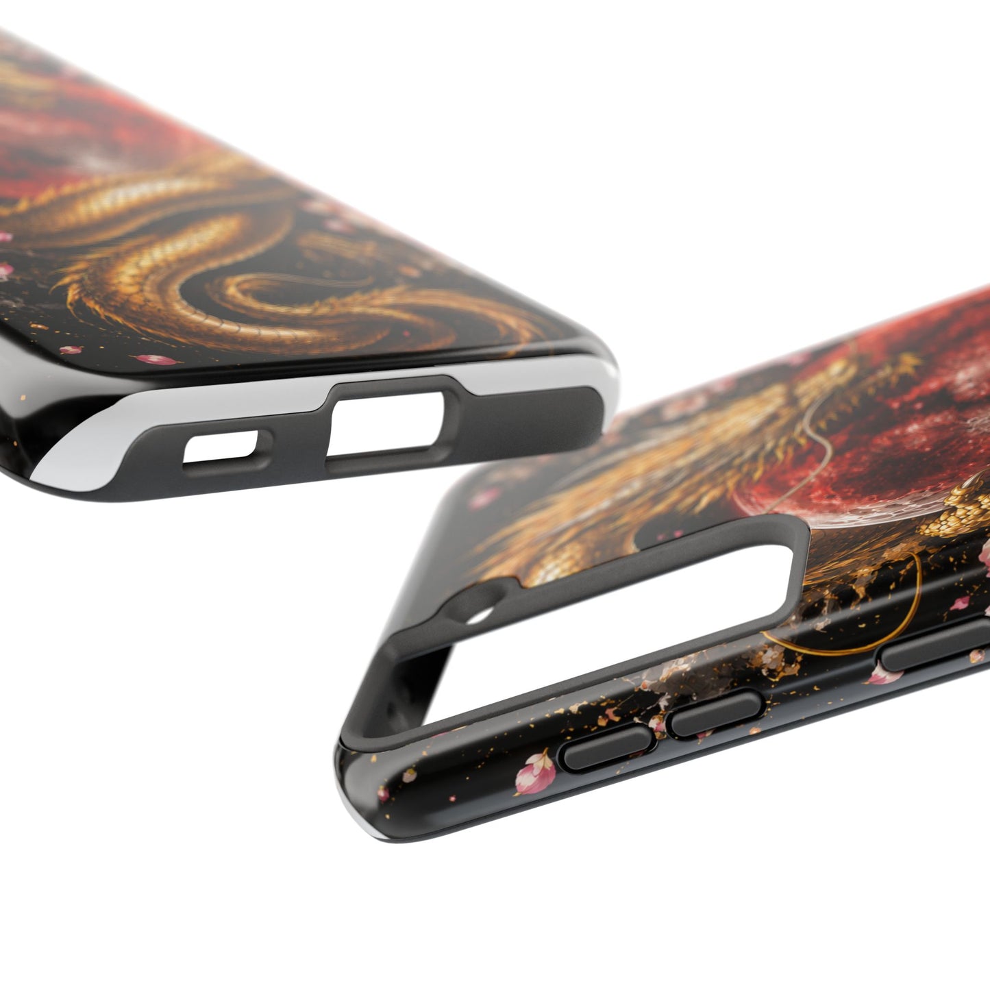 Golden Dragon Moon Tough Phone Case — Cherry Blossoms & Red Moon Protective Cover