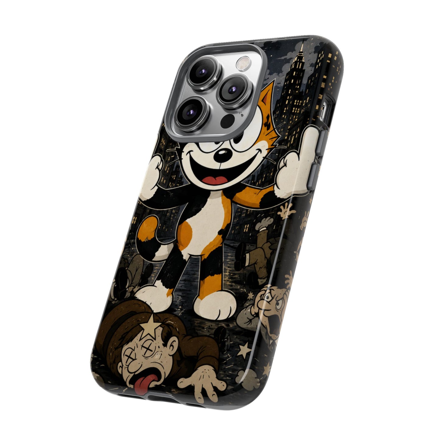 Vintage Cartoon Cat Phone Case — Edgy Felix-Style Illustration
