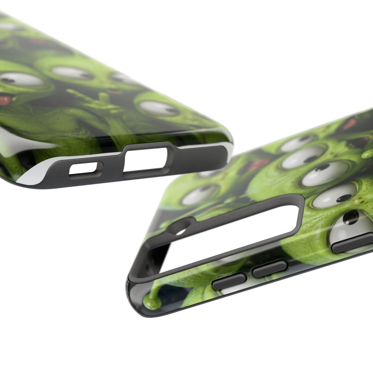 Alien Selfie Tough Phone Case — Cute Green Cartoon Aliens Protective Cover