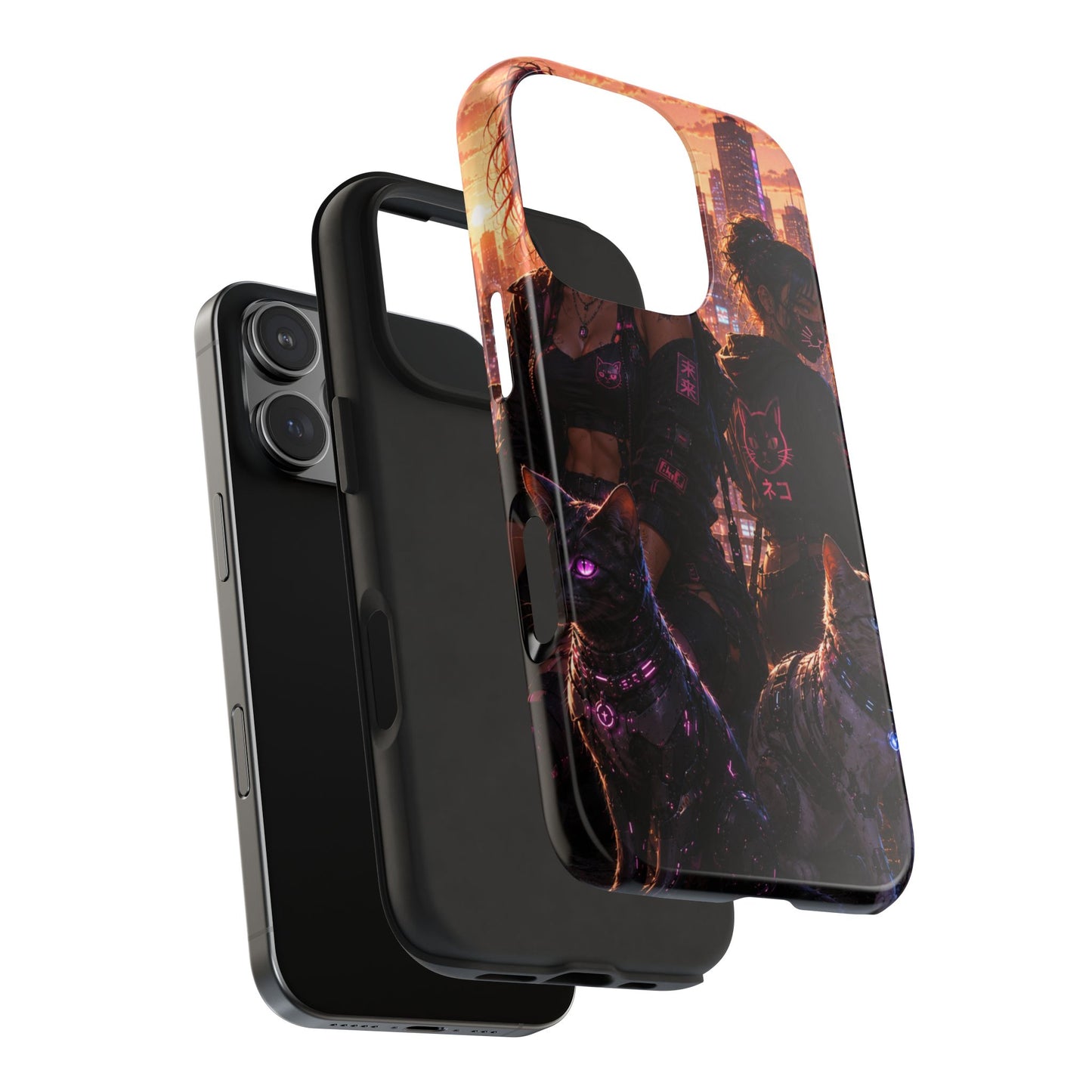 Cyberpunk Pack: Tough Phone Case with Neon Panther & City Sunset