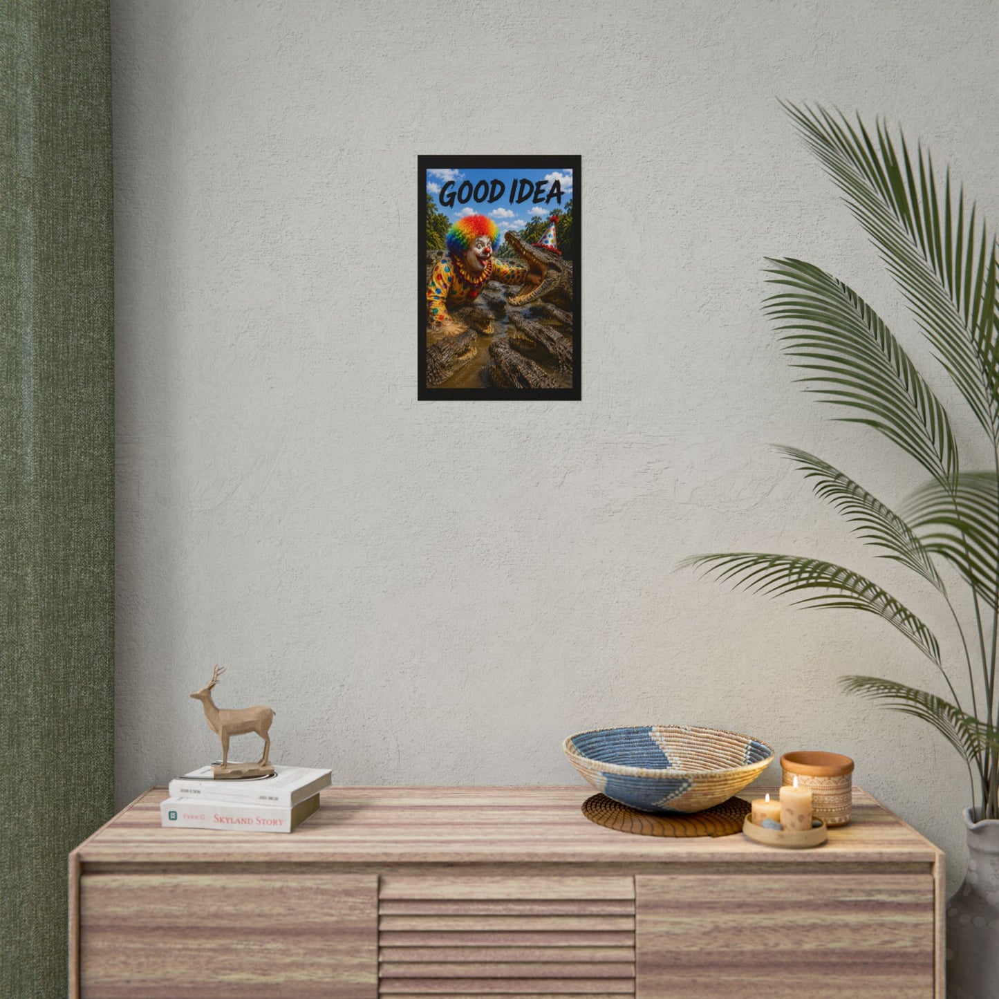 Clown & Crocodile 'Good Idea' Poster - Funny Surreal Wall Art