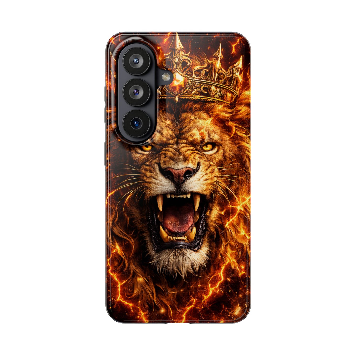 Fiery Lion King Tough Phone Case — Protective iPhone Case with Roaring Crown Design