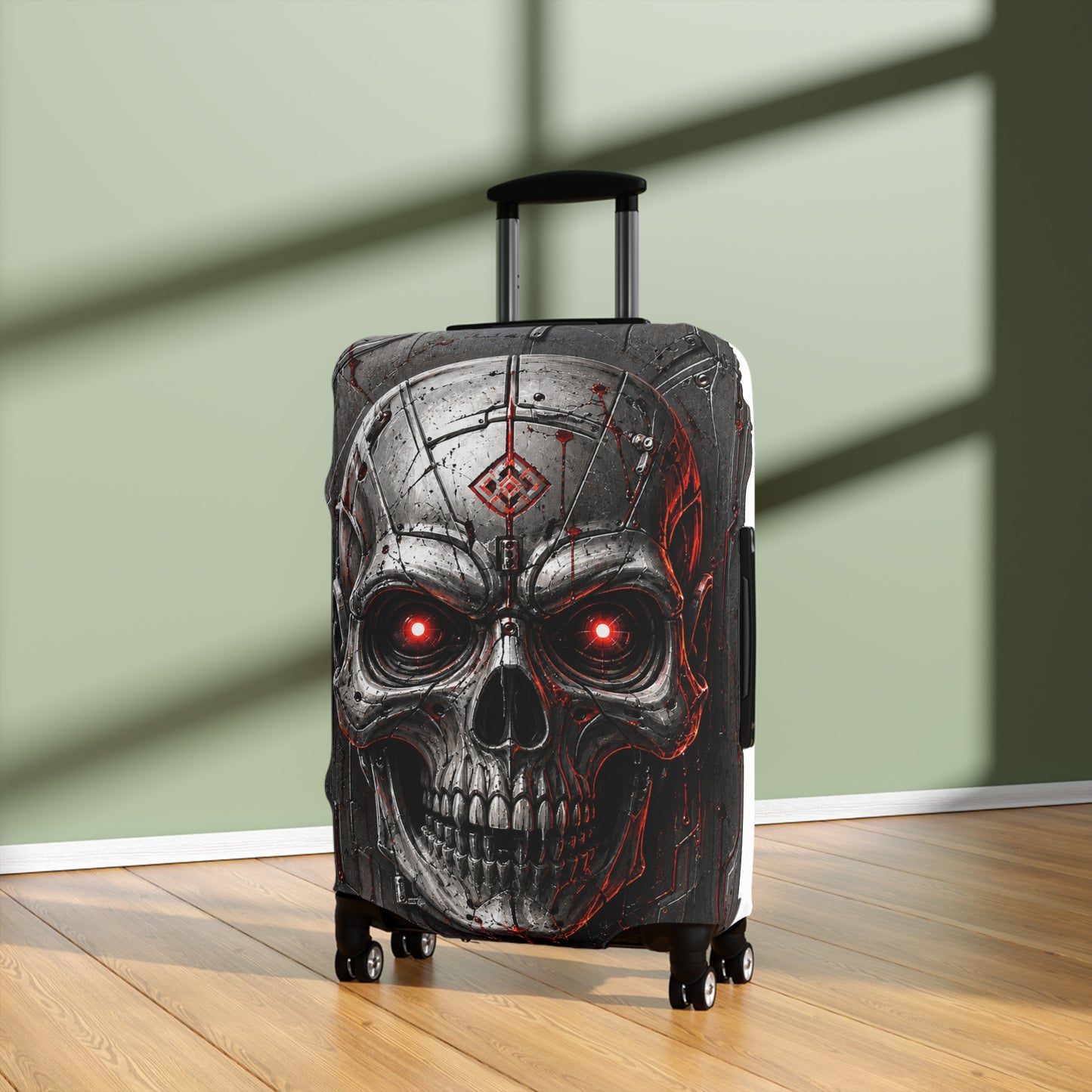 Skull Luggage Cover — Red-Eye Gothic Suitcase Protector