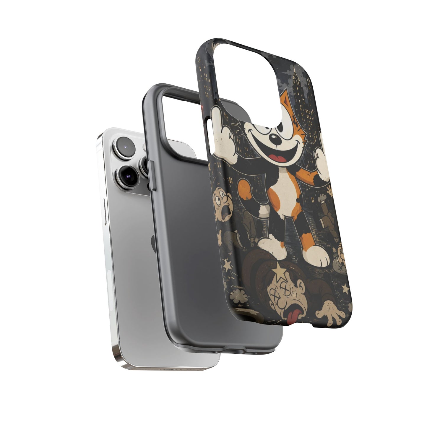 Vintage Cartoon Cat Phone Case — Edgy Felix-Style Illustration