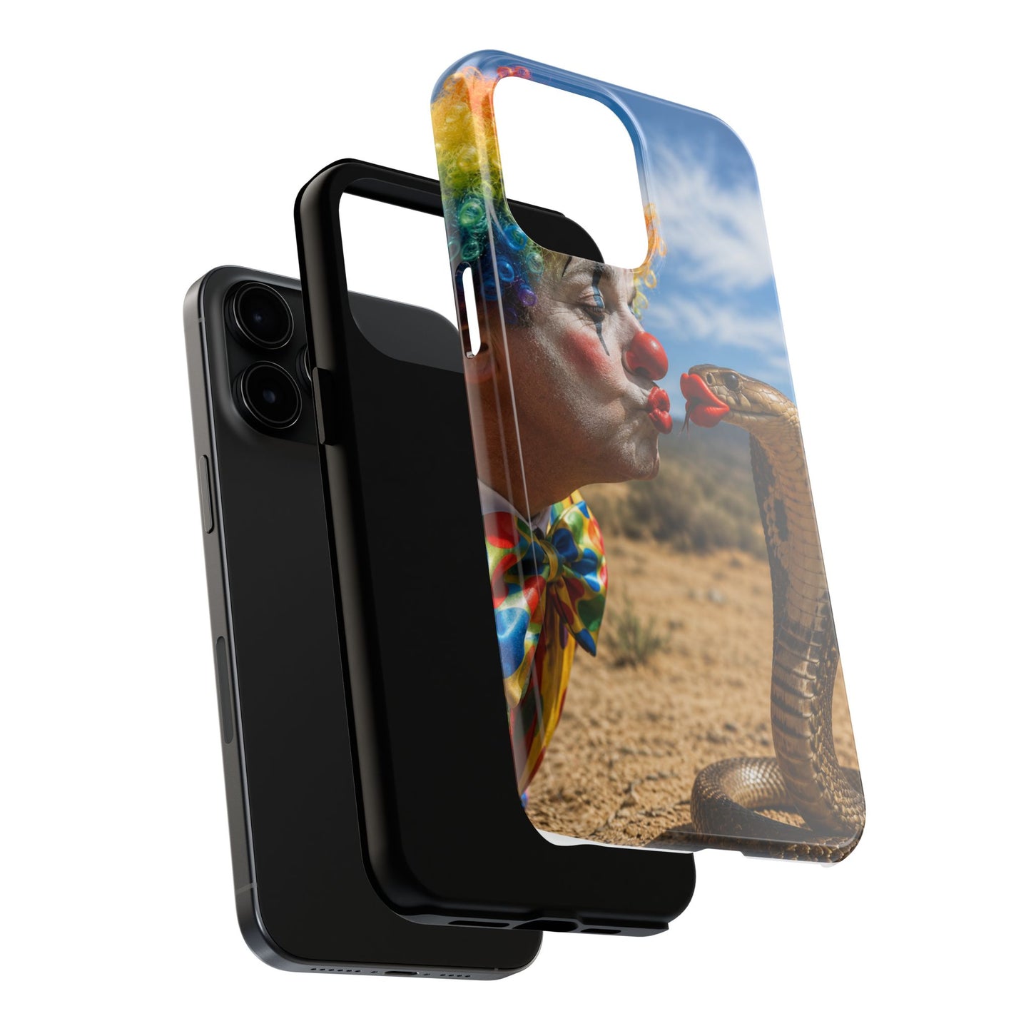 Clown & Cobra Tough Phone Case — Funny Kiss Design, Shockproof Protective Cover