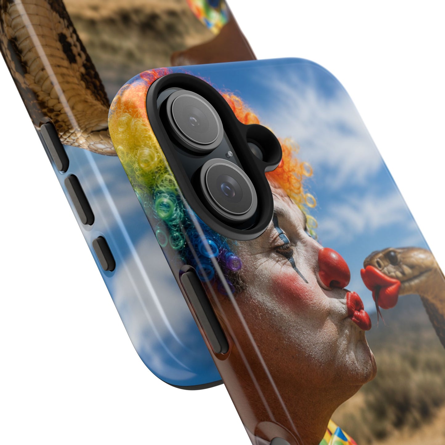 Clown & Cobra Tough Phone Case — Funny Kiss Design, Shockproof Protective Cover