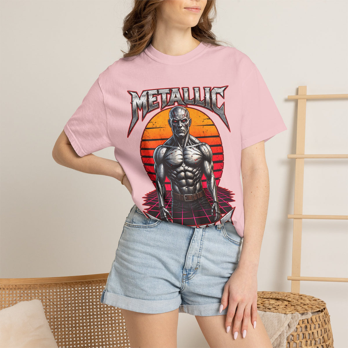 Metallic Souls T-Shirt — Retro Sunset Muscular Warrior Graphic Tee