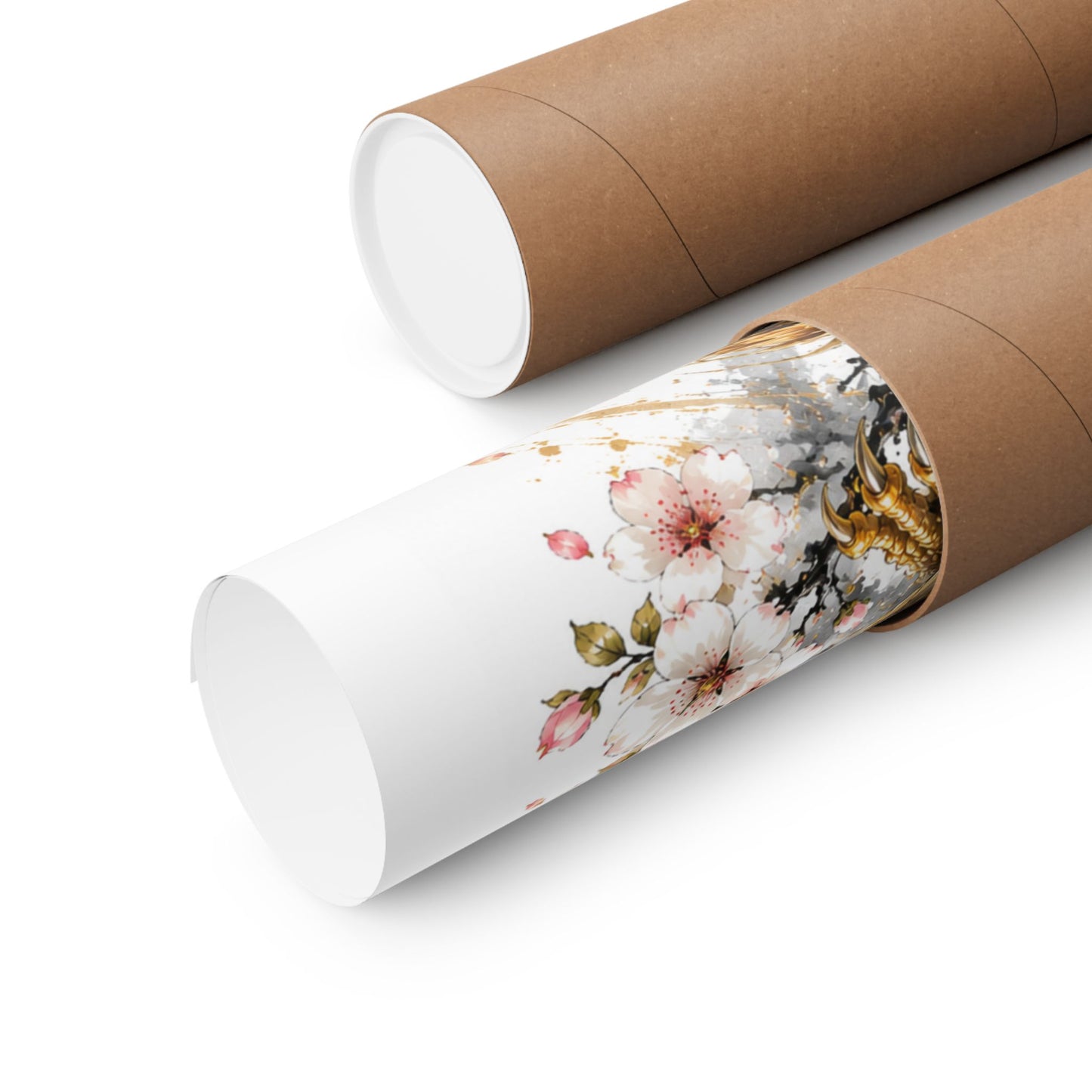 Golden Dragon & Red Moon Matte Poster — Japanese Cherry Blossom Wall Art