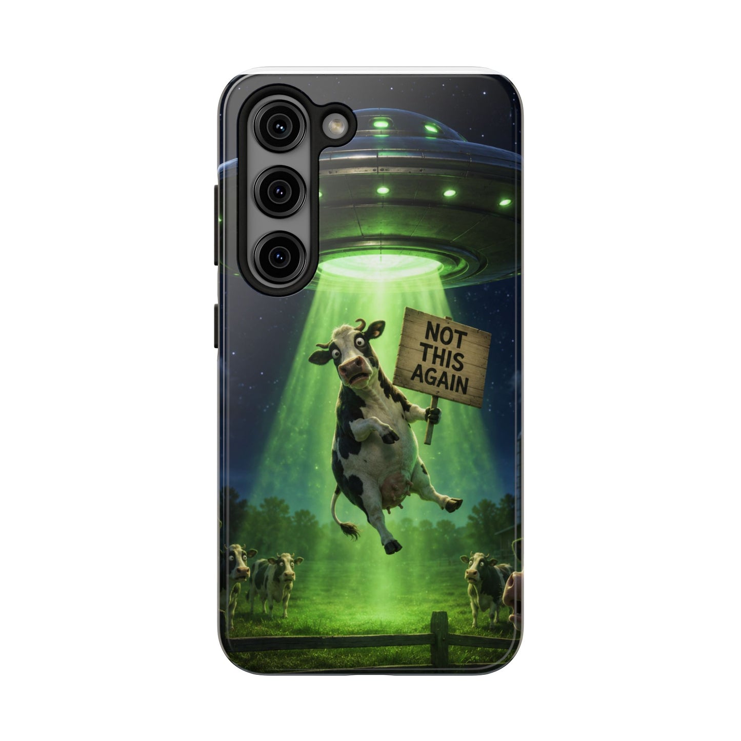 Phone Case — Funny Alien Abduction Cow Design ("Not This Again")