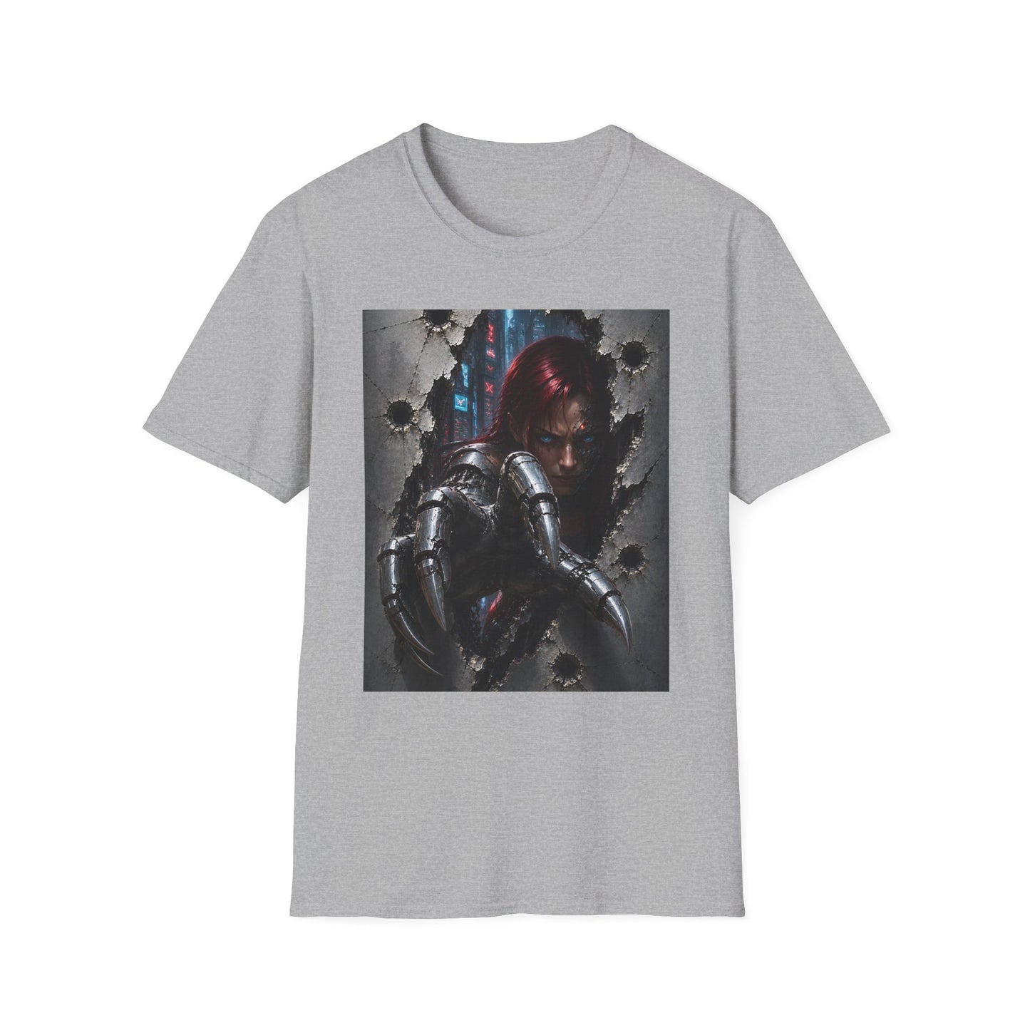 Cyberpunk Warrior Graphic T-Shirt — Red-Haired Brawler Design