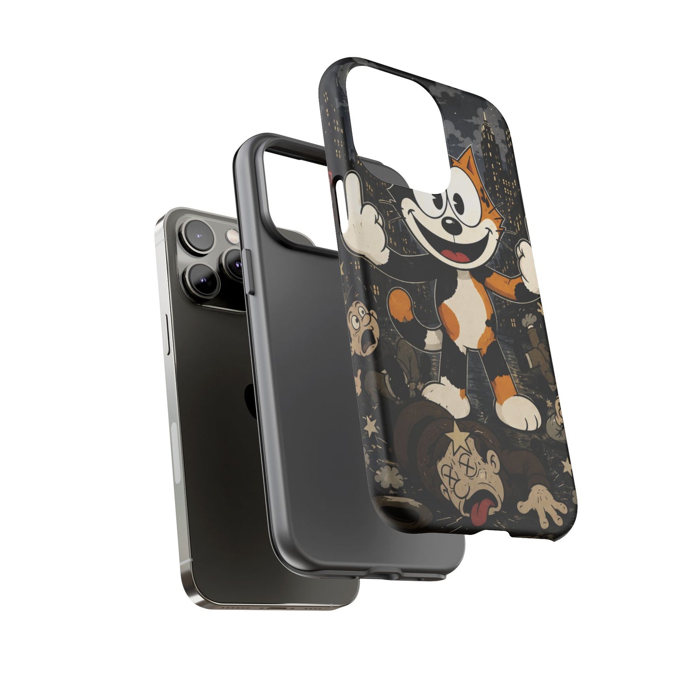 Vintage Cartoon Cat Phone Case — Edgy Felix-Style Illustration