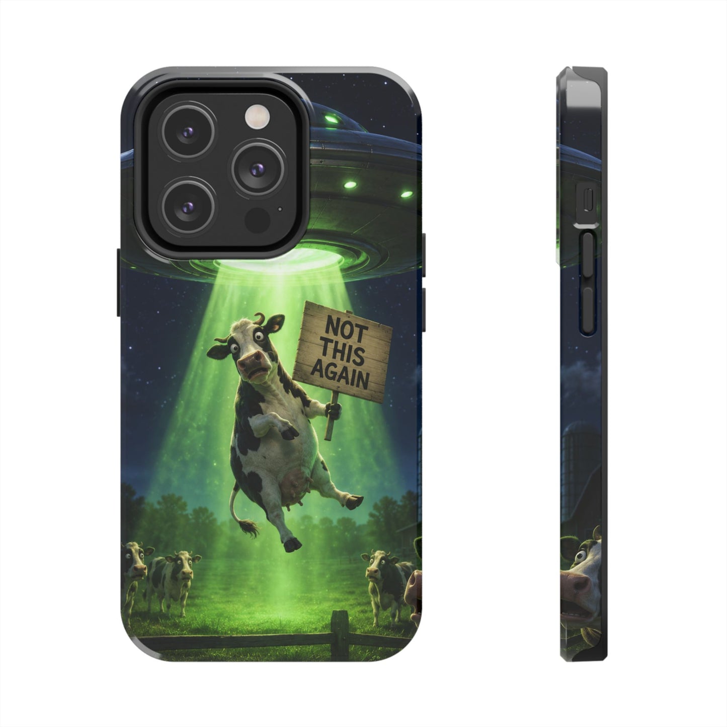 Phone Case — Funny Alien Abduction Cow Design ("Not This Again")
