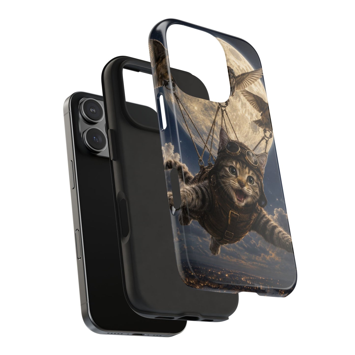 Cat Pilot Phone Case — Adventure Kitty Moonlit Flight Tough Protection
