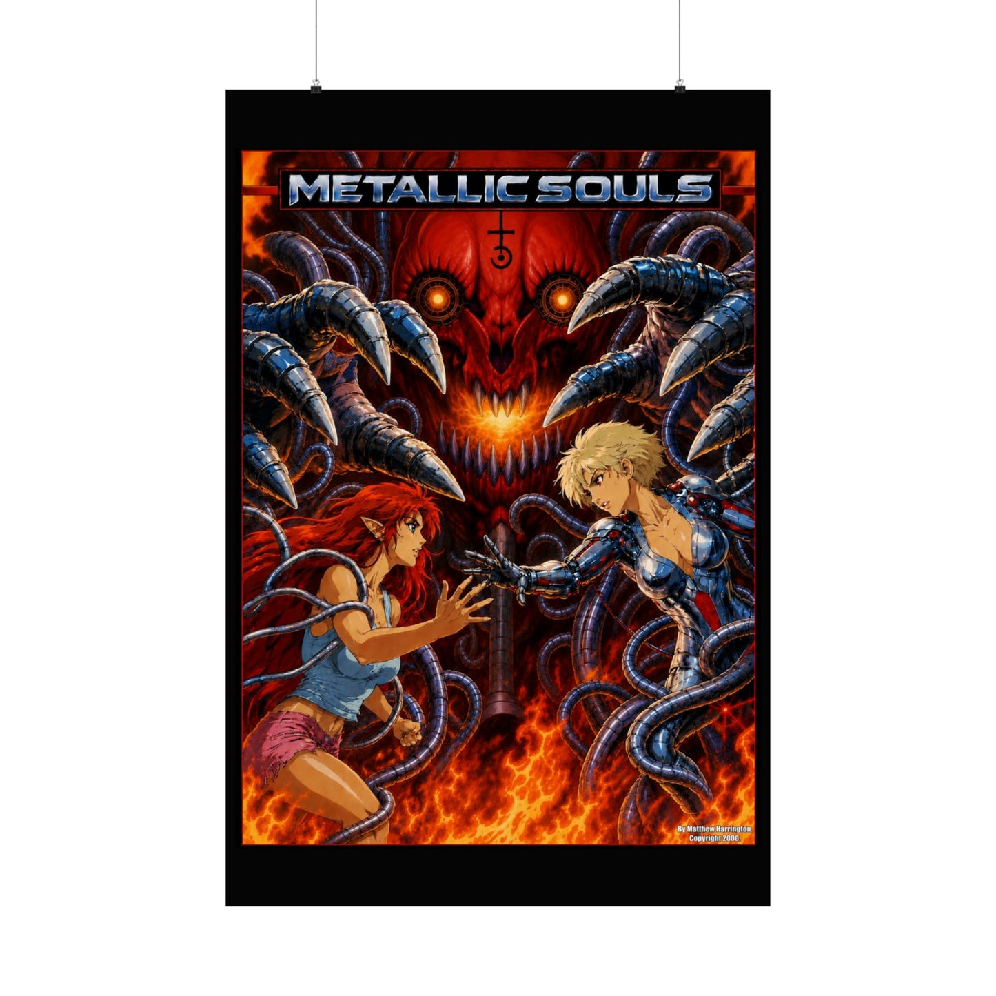 Metallic Souls Anime Poster — Matte Vertical Sci‑Fi Horror Art Print