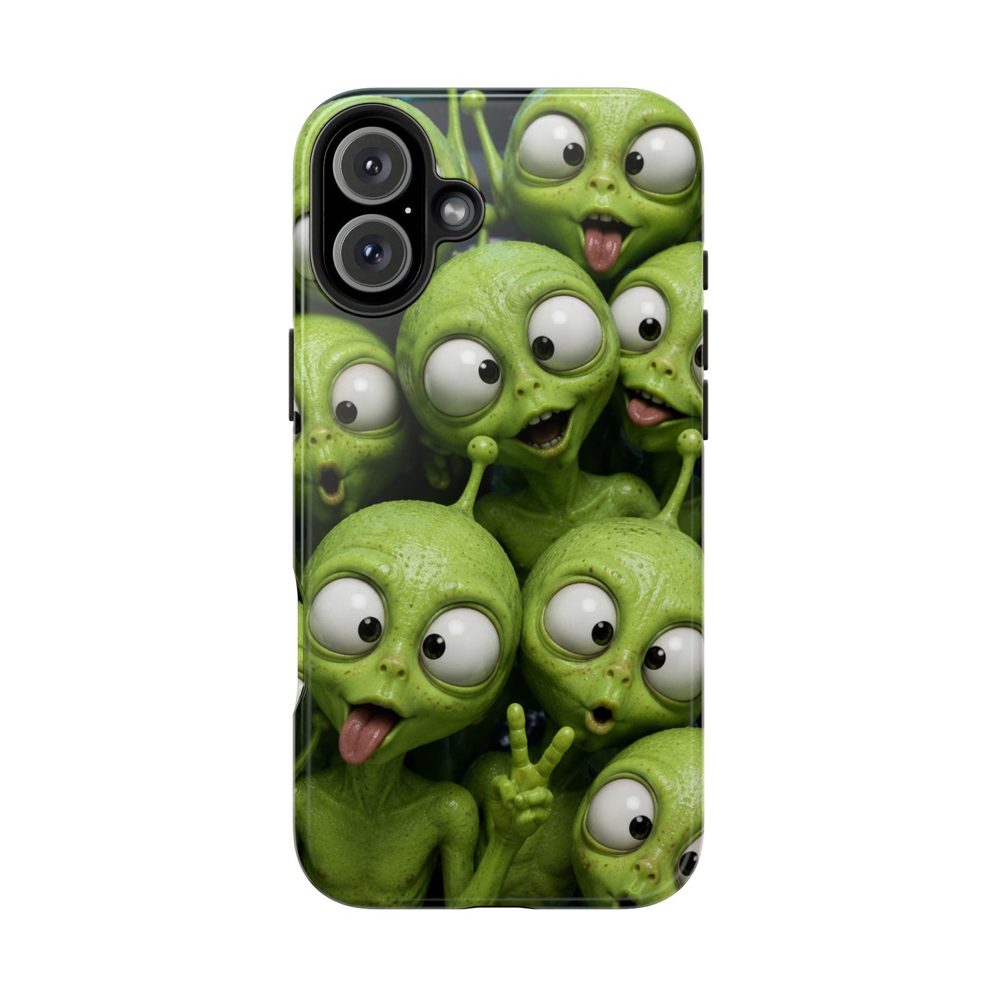 Alien Selfie Tough Phone Case — Cute Green Cartoon Aliens Protective Cover