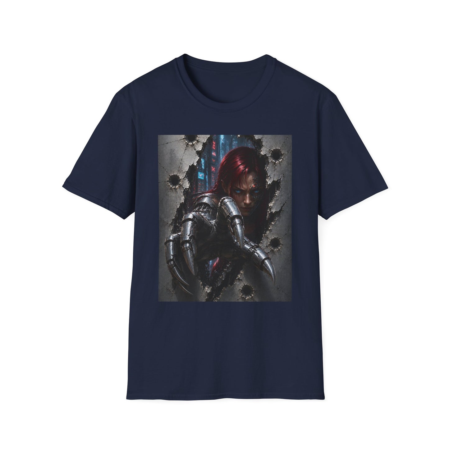 Cyberpunk Warrior Graphic T-Shirt — Red-Haired Brawler Design