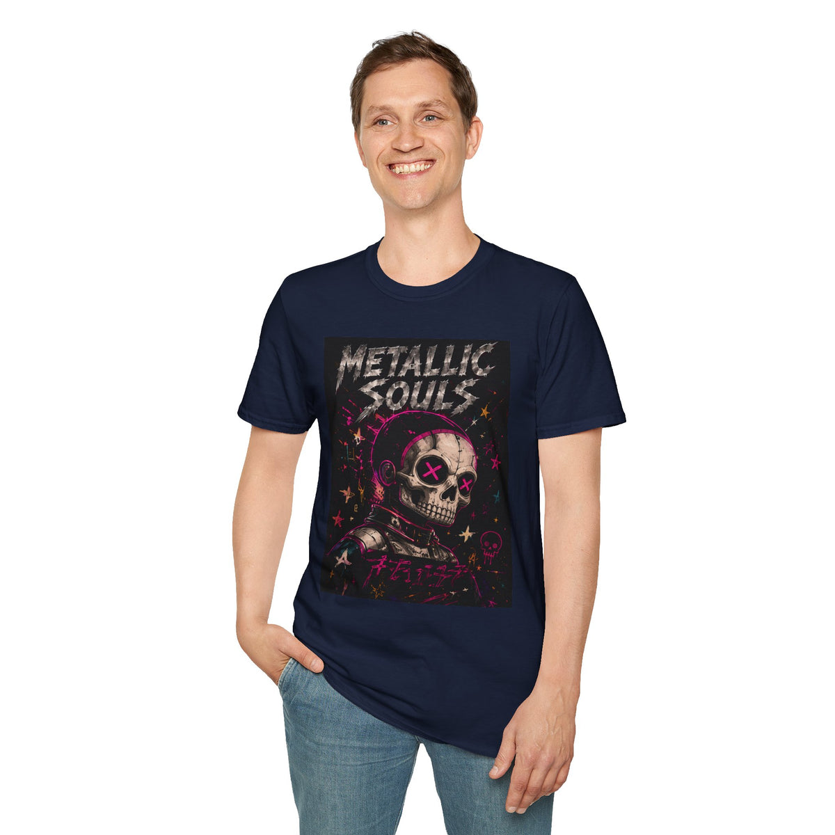 Metallic Souls Skull T‑Shirt — Retro Grunge Rock Tee