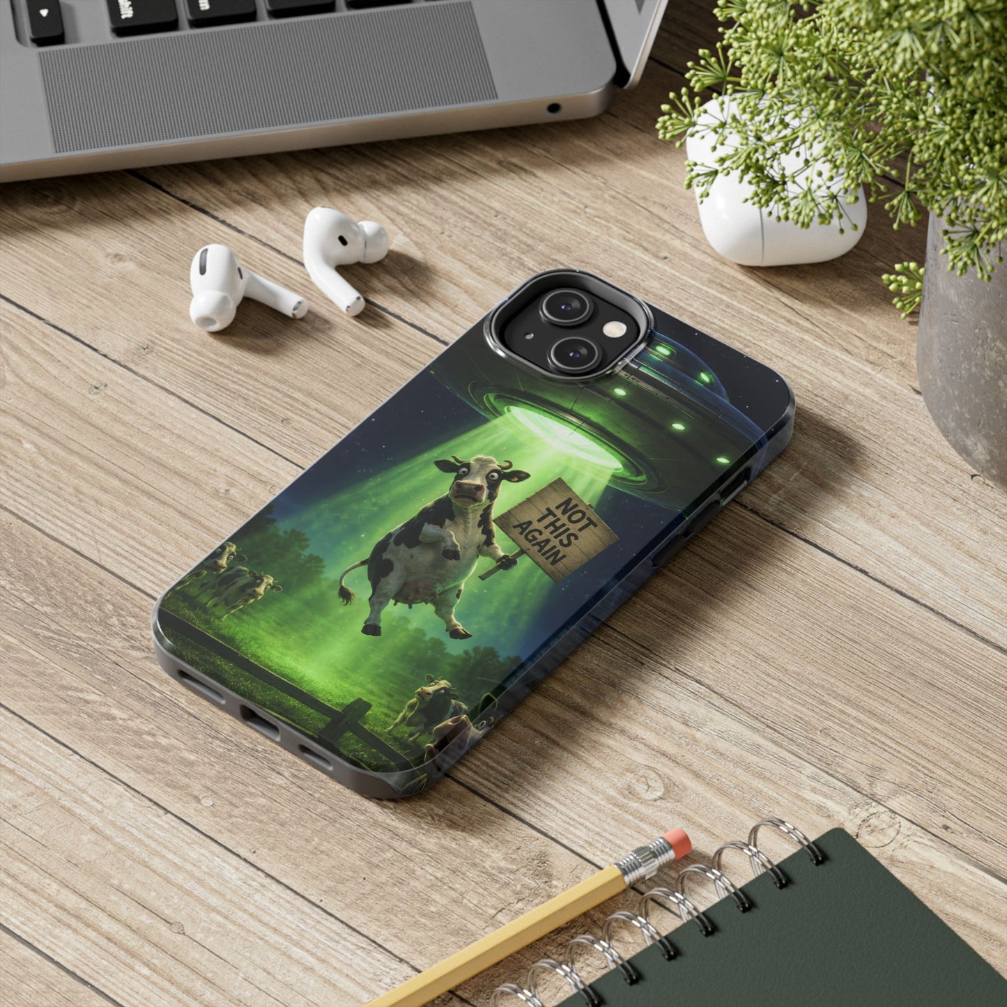 Phone Case — Funny Alien Abduction Cow Design ("Not This Again")