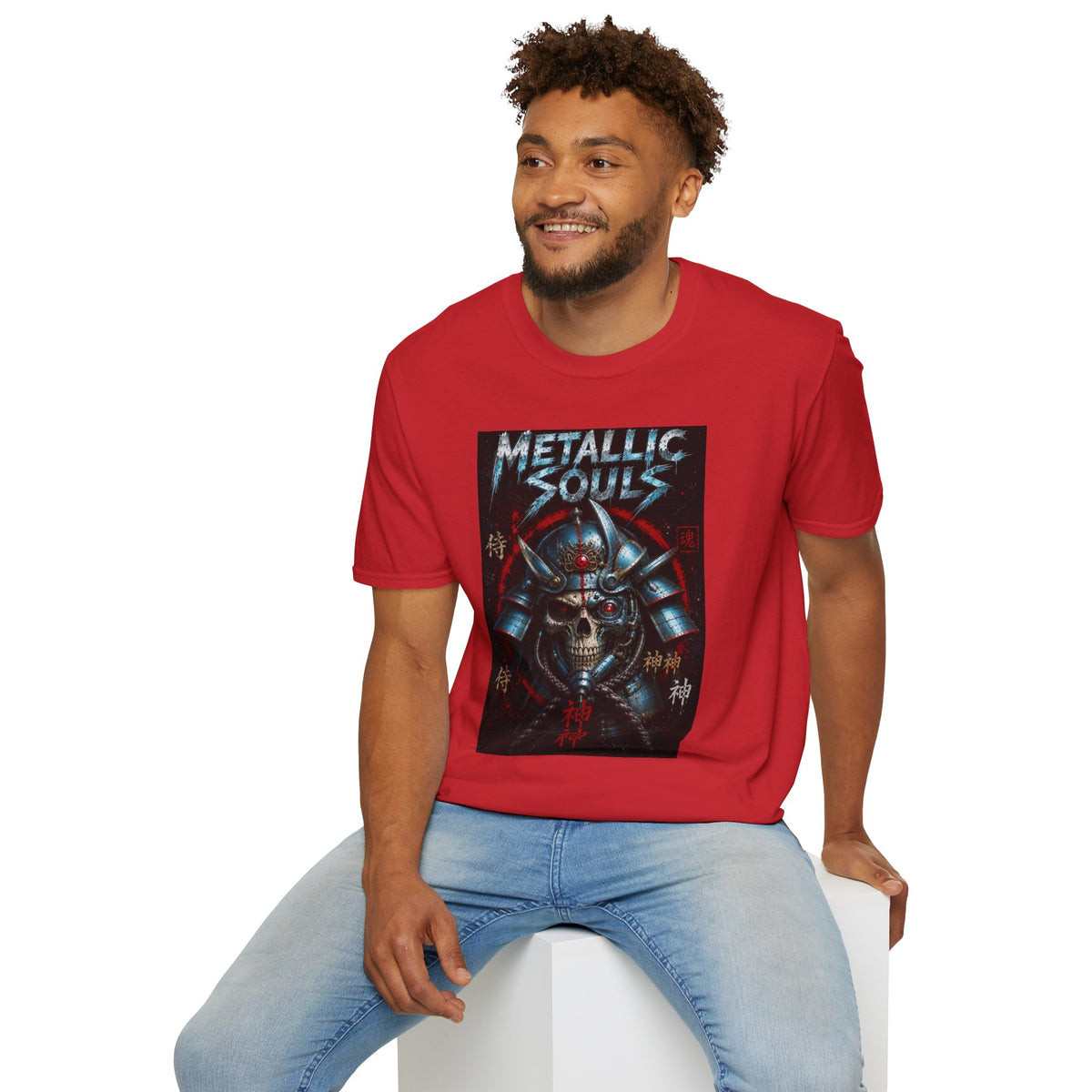 Metallic Souls Samurai Helmet T‑Shirt — Vintage Mecha Warrior Graphic Tee