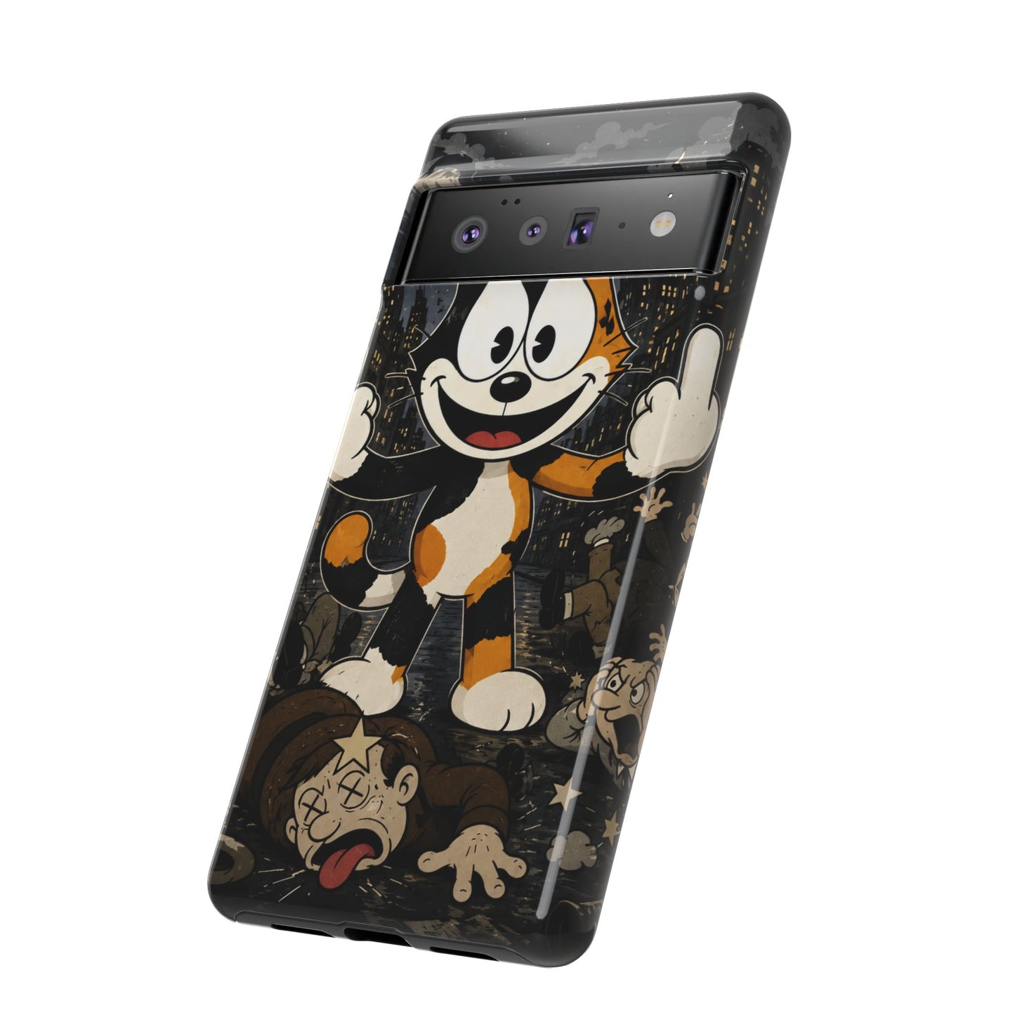 Vintage Cartoon Cat Phone Case — Edgy Felix-Style Illustration