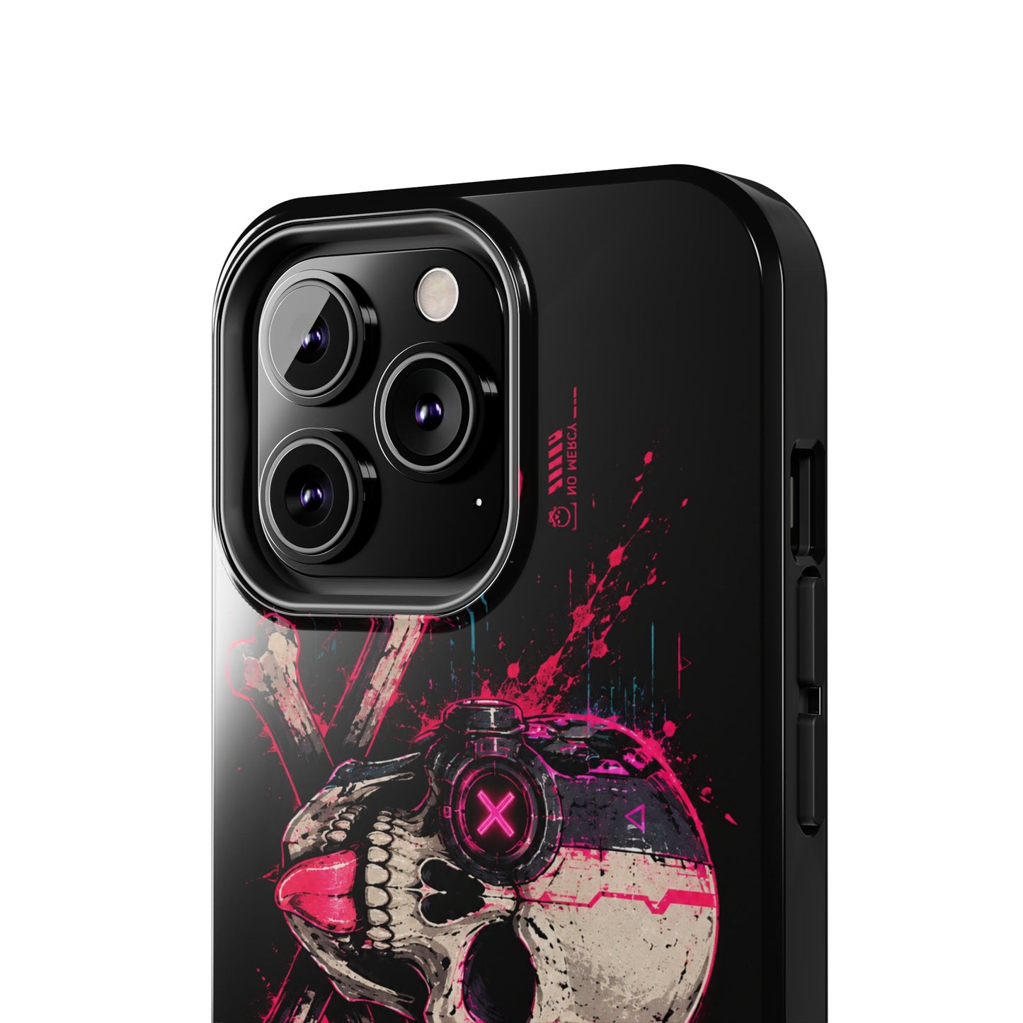 Skull & Crossbones Tough Phone Case — Neon Cyberpunk Skull Design