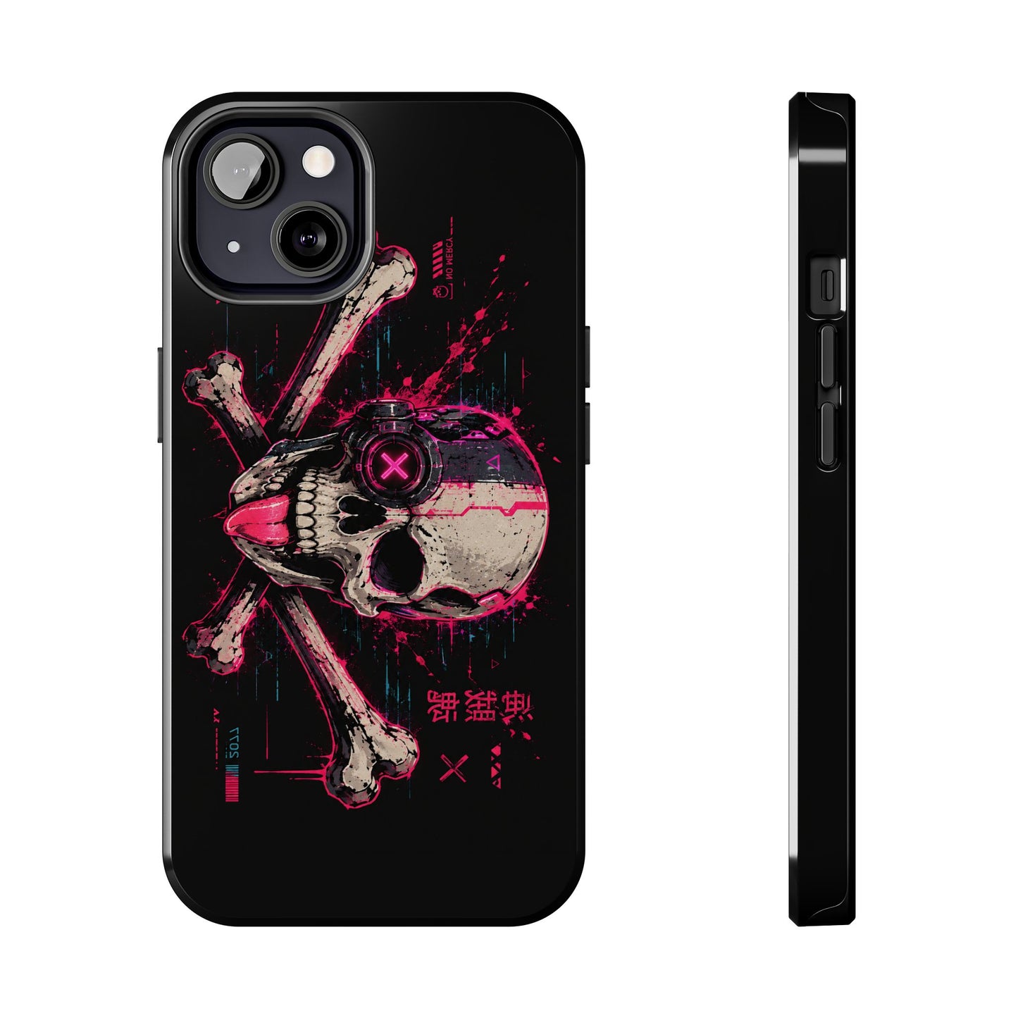 Skull & Crossbones Tough Phone Case — Neon Cyberpunk Skull Design