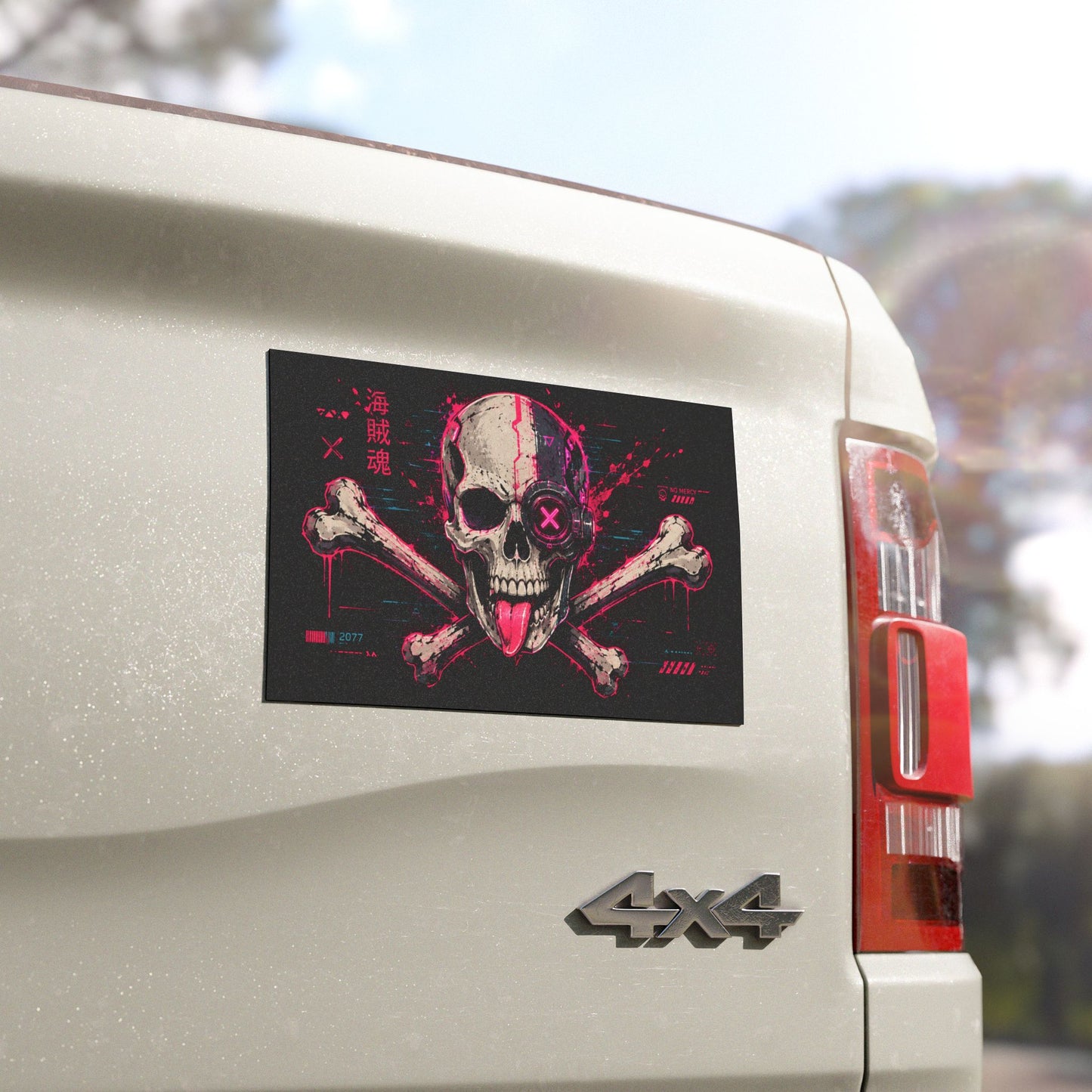 Skull Crossbones Car Magnet — Neon Cyberpunk Pirate Graphic