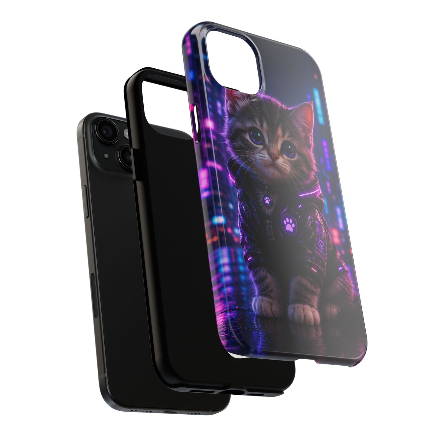 Cyberpunk Kitten Tough Phone Case — Neon Cat Protective Phone Cover