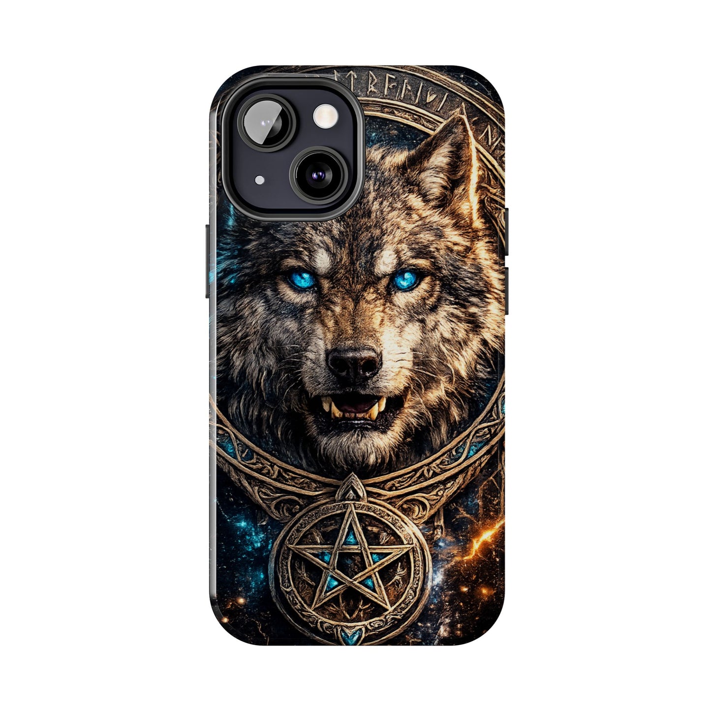 Wolf Pentagram Phone Case - Rugged Mystic Phone Cover with Glowing Blue Eyes
