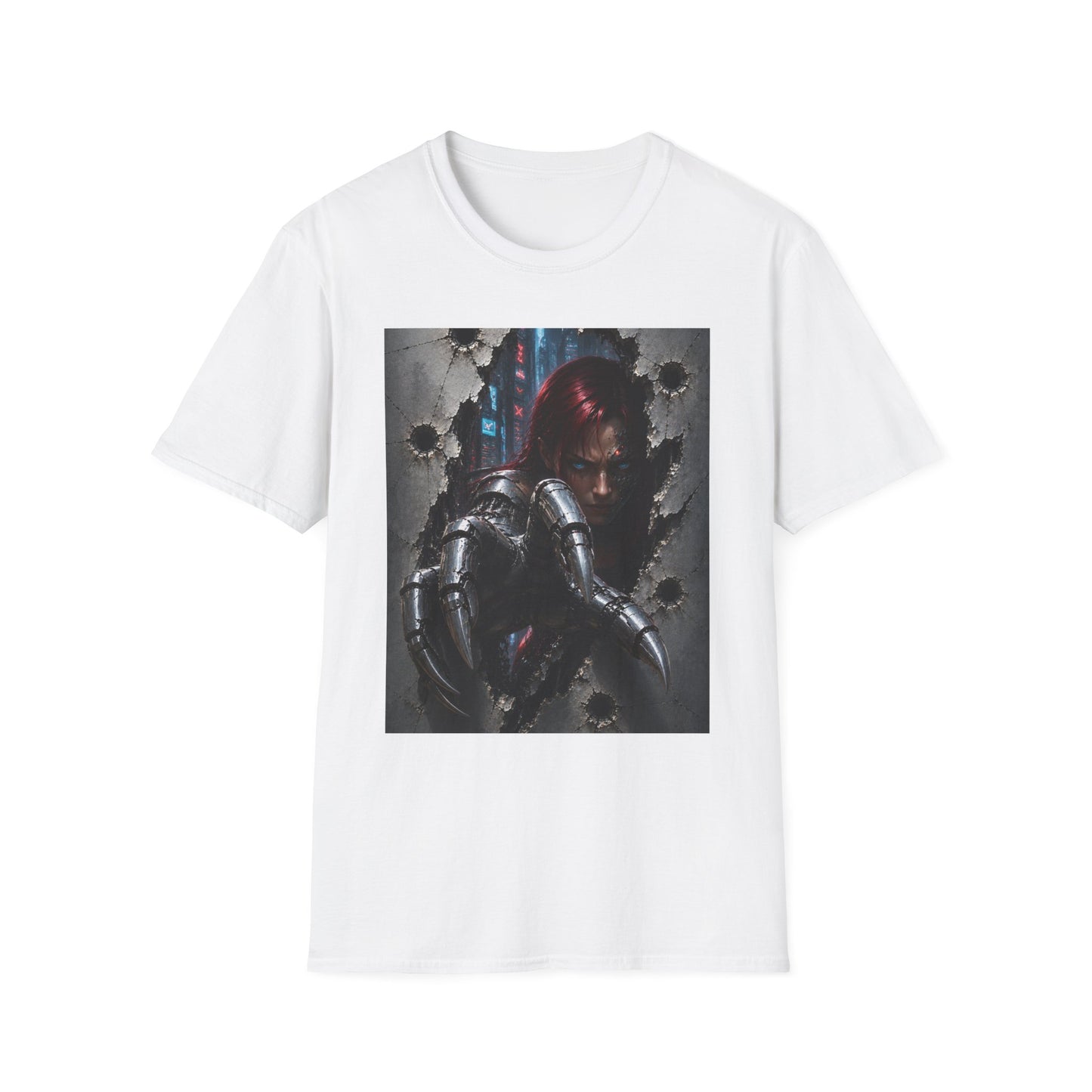 Cyberpunk Warrior Graphic T-Shirt — Red-Haired Brawler Design