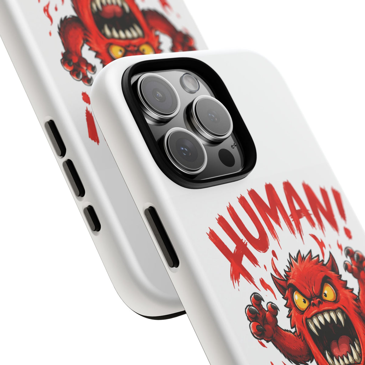 Angry Monster "HUMAN!" Phone Case — Cute Fiery Creature iPhone Cover