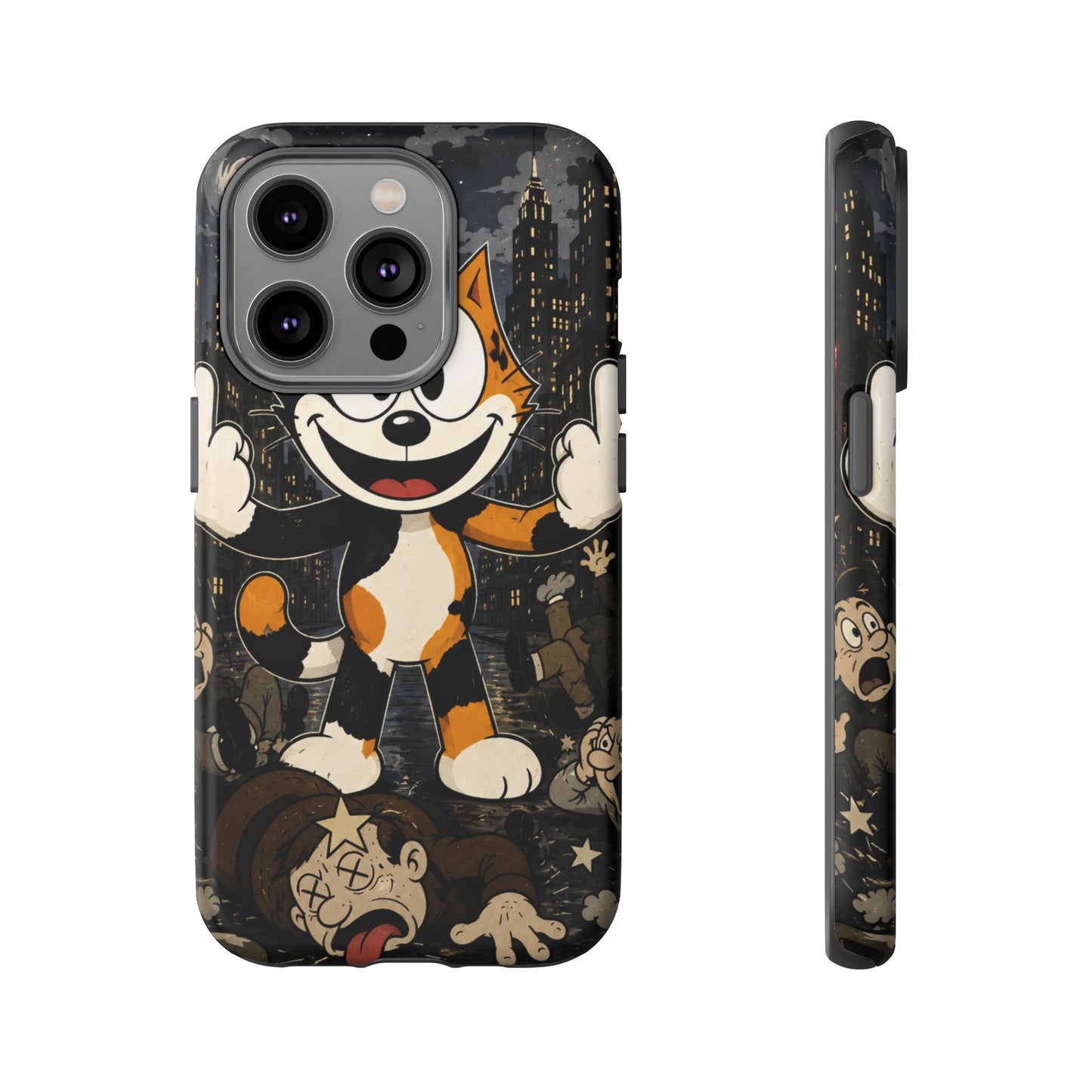 Vintage Cartoon Cat Phone Case — Edgy Felix-Style Illustration