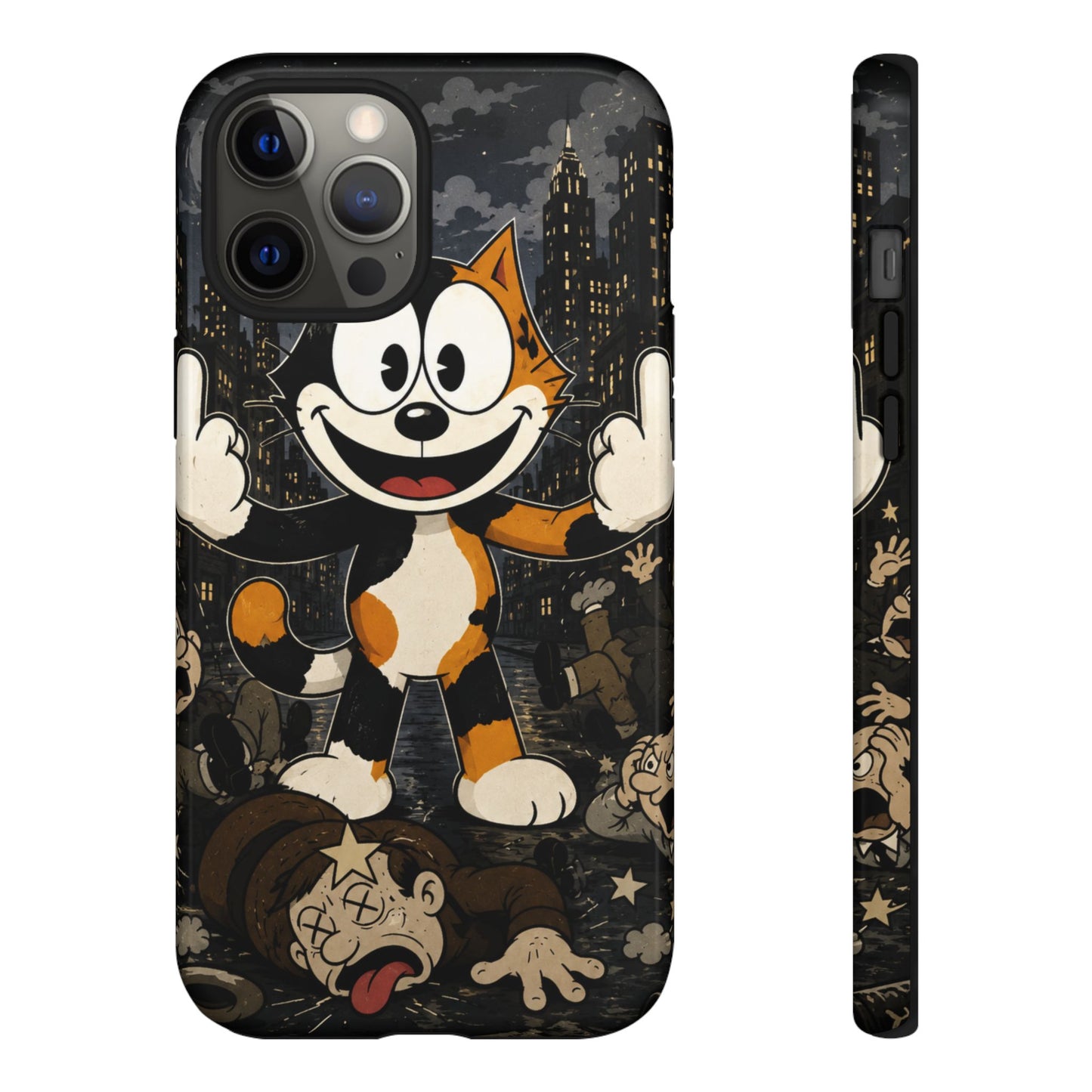 Vintage Cartoon Cat Phone Case — Edgy Felix-Style Illustration