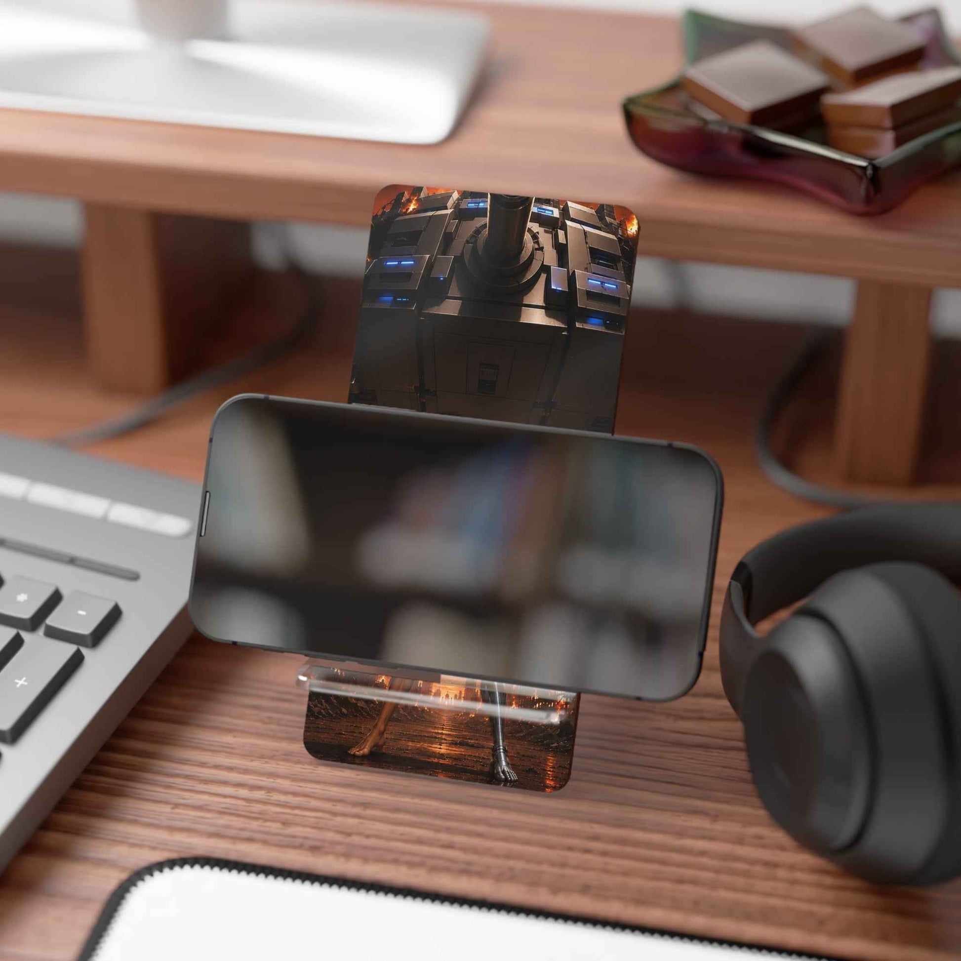 Acrylic Phone Stand – Fiery Superhero Warrior Mobile Display Stand