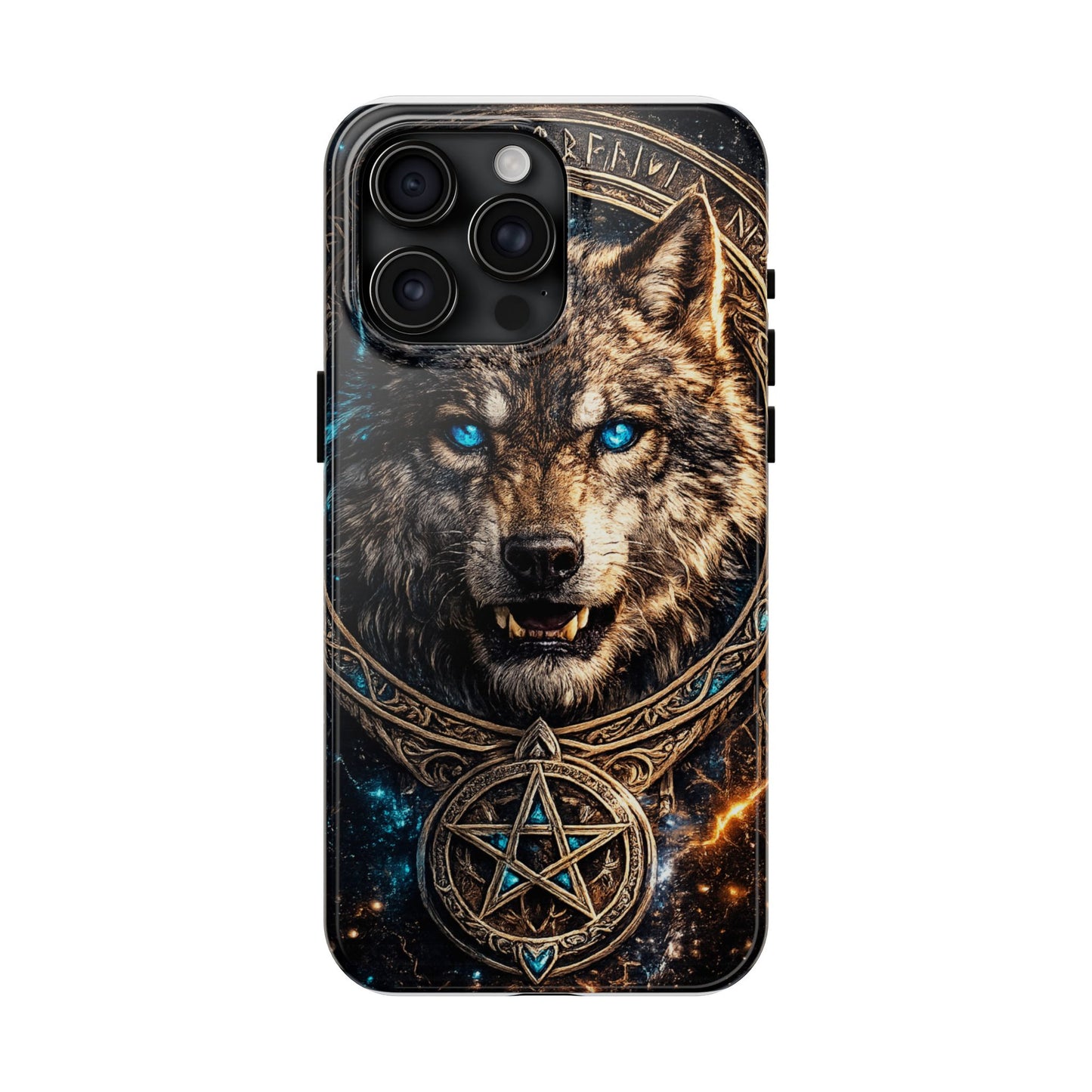 Wolf Pentagram Phone Case - Rugged Mystic Phone Cover with Glowing Blue Eyes