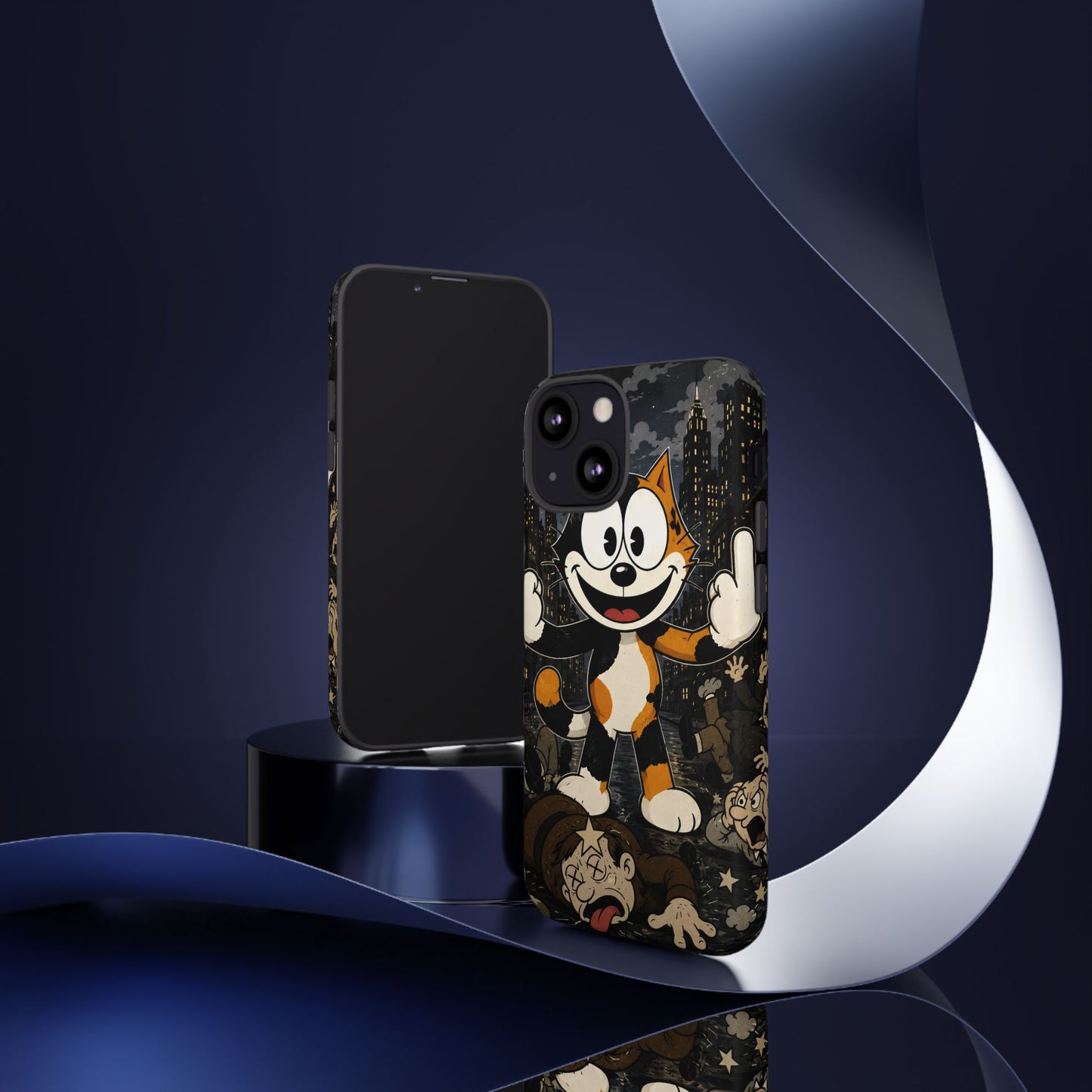 Vintage Cartoon Cat Phone Case — Edgy Felix-Style Illustration