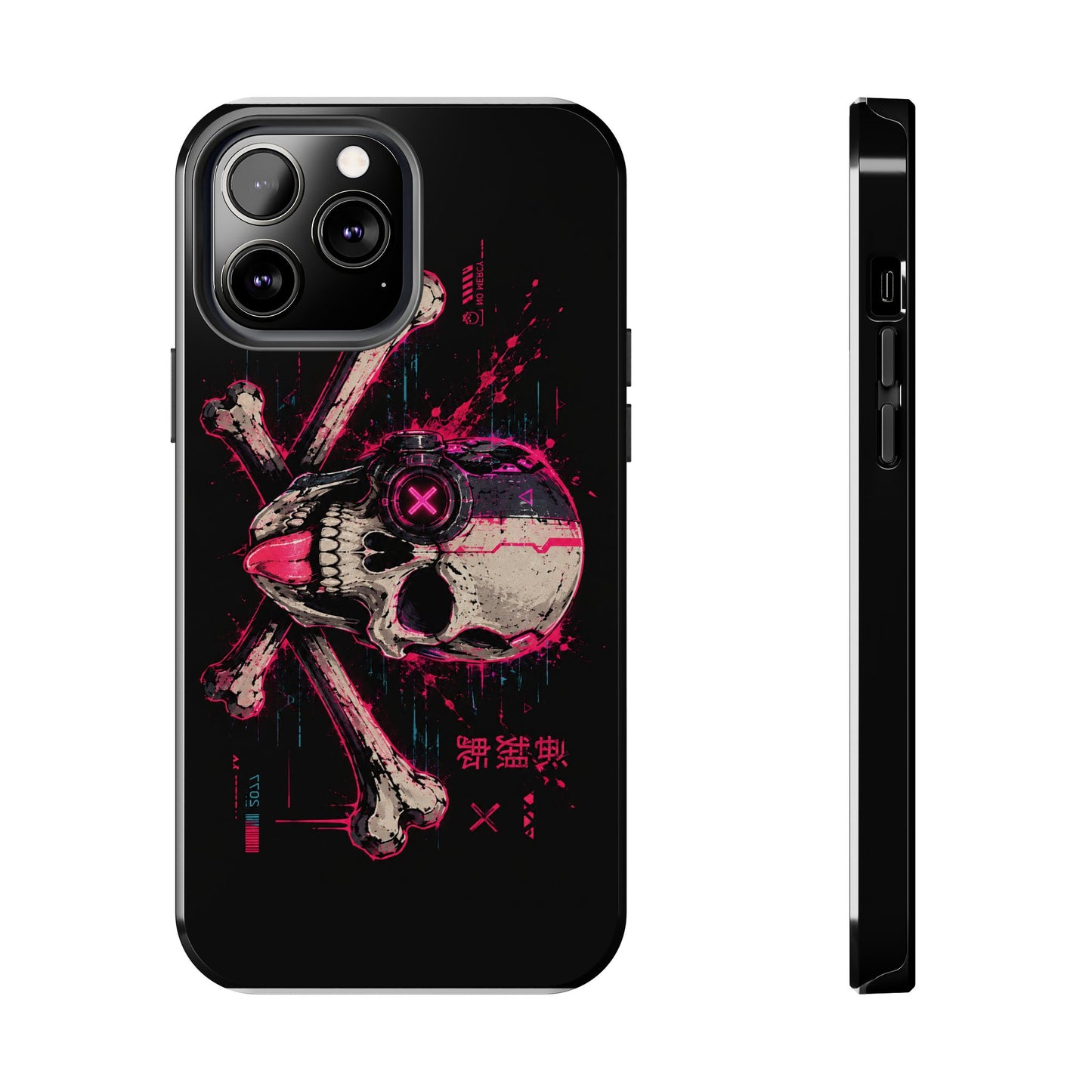 Skull & Crossbones Tough Phone Case — Neon Cyberpunk Skull Design