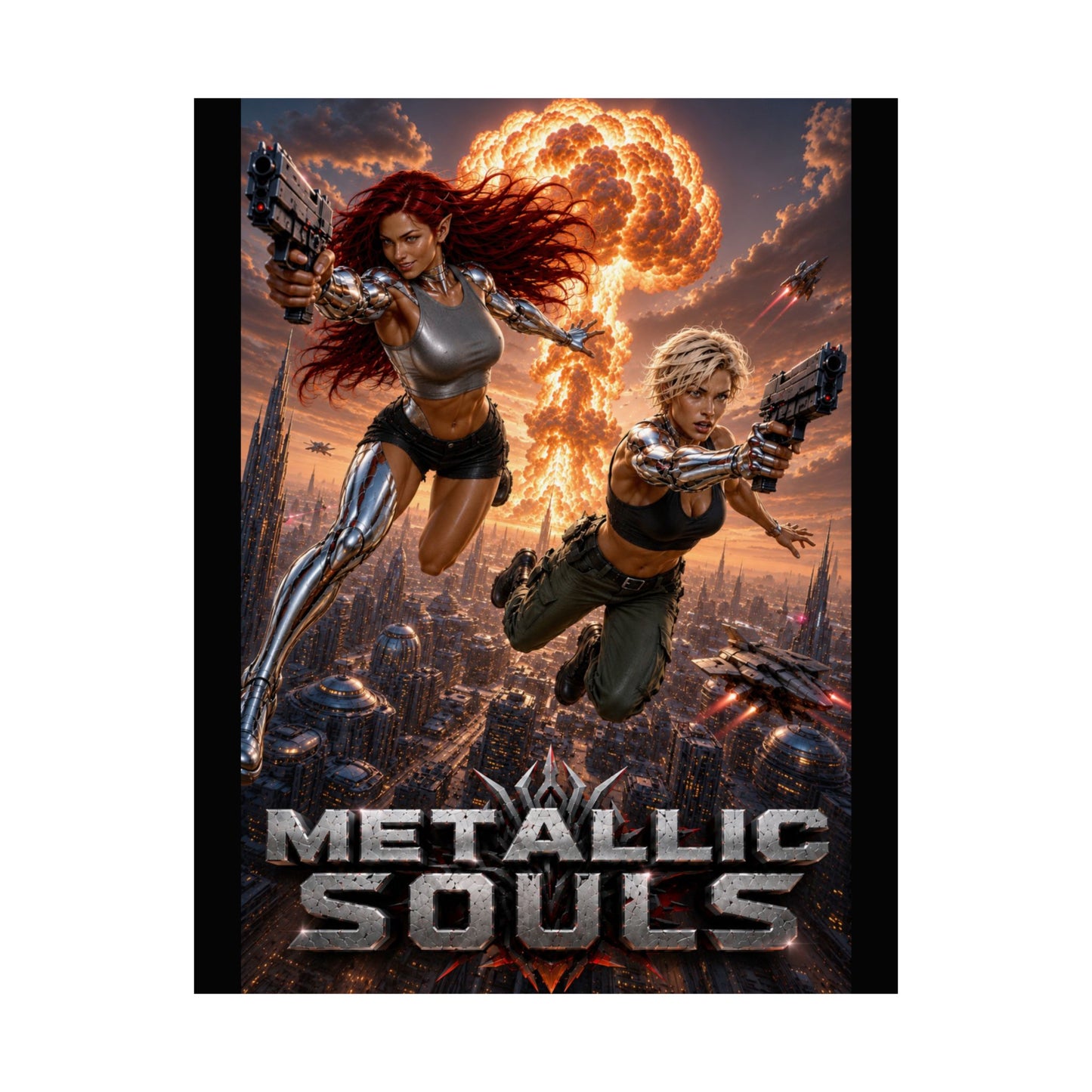Metallic Souls Sci‑Fi Poster — Action Cyberpunk Movie Art