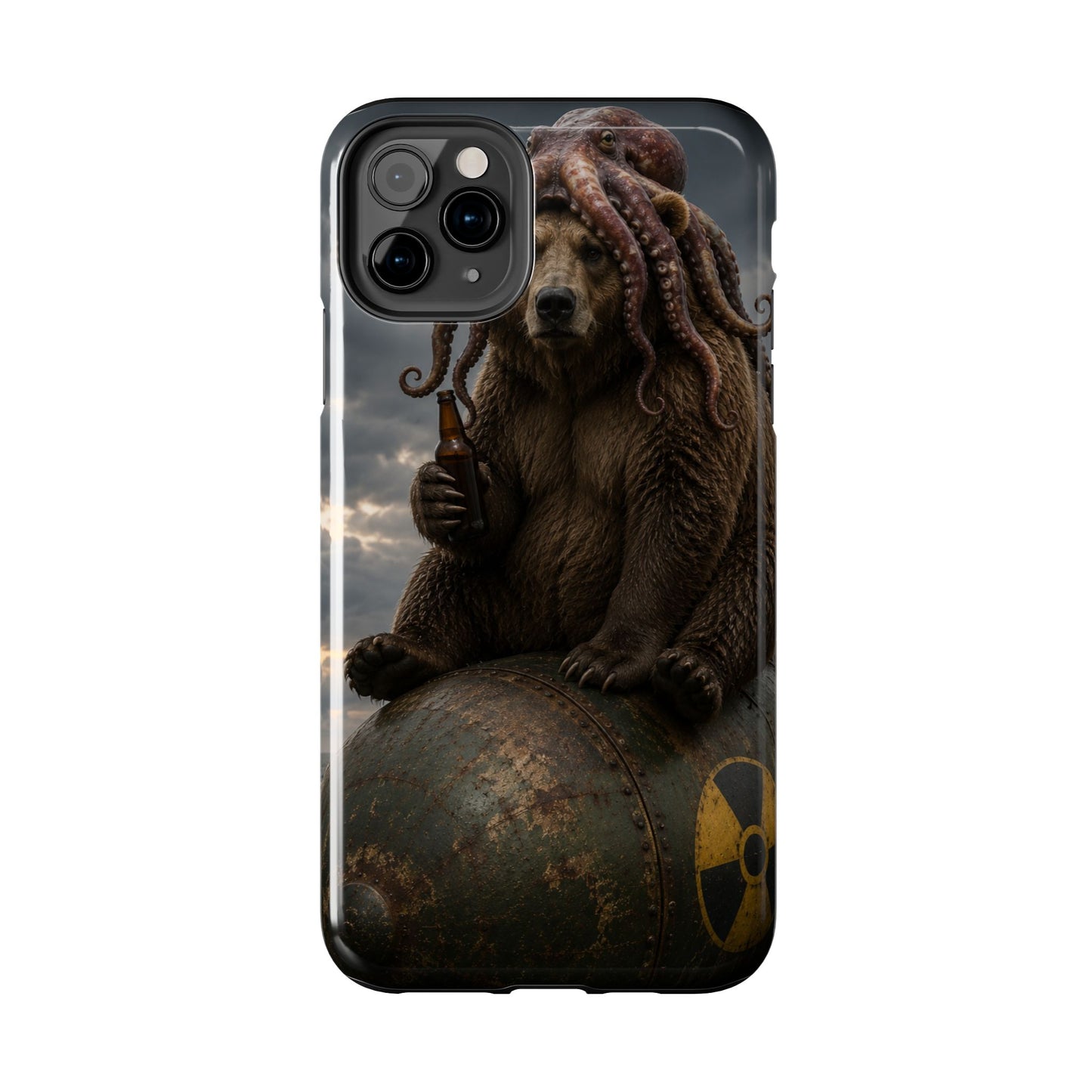 Tough Phone Case — Post‑Apocalyptic Bear with Octopus Helmet on Nuclear Bomb