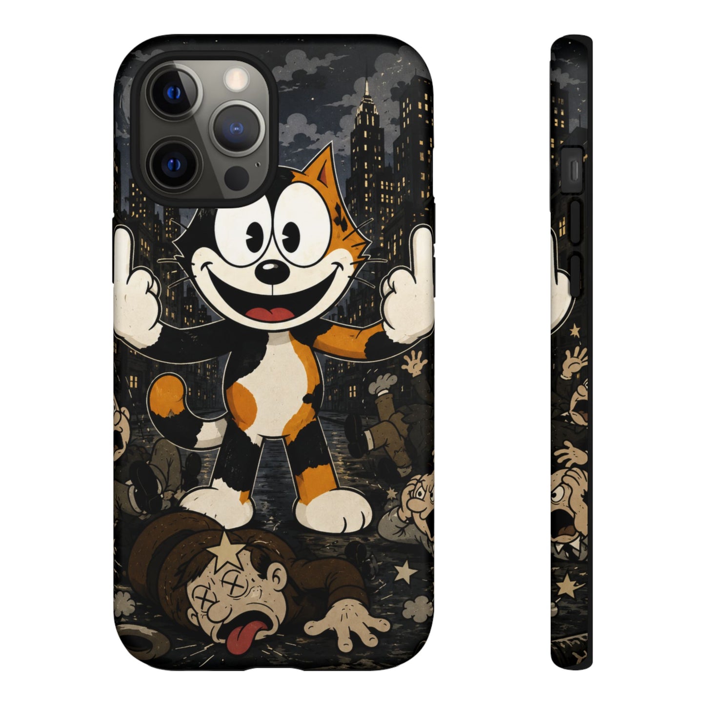 Vintage Cartoon Cat Phone Case — Edgy Felix-Style Illustration