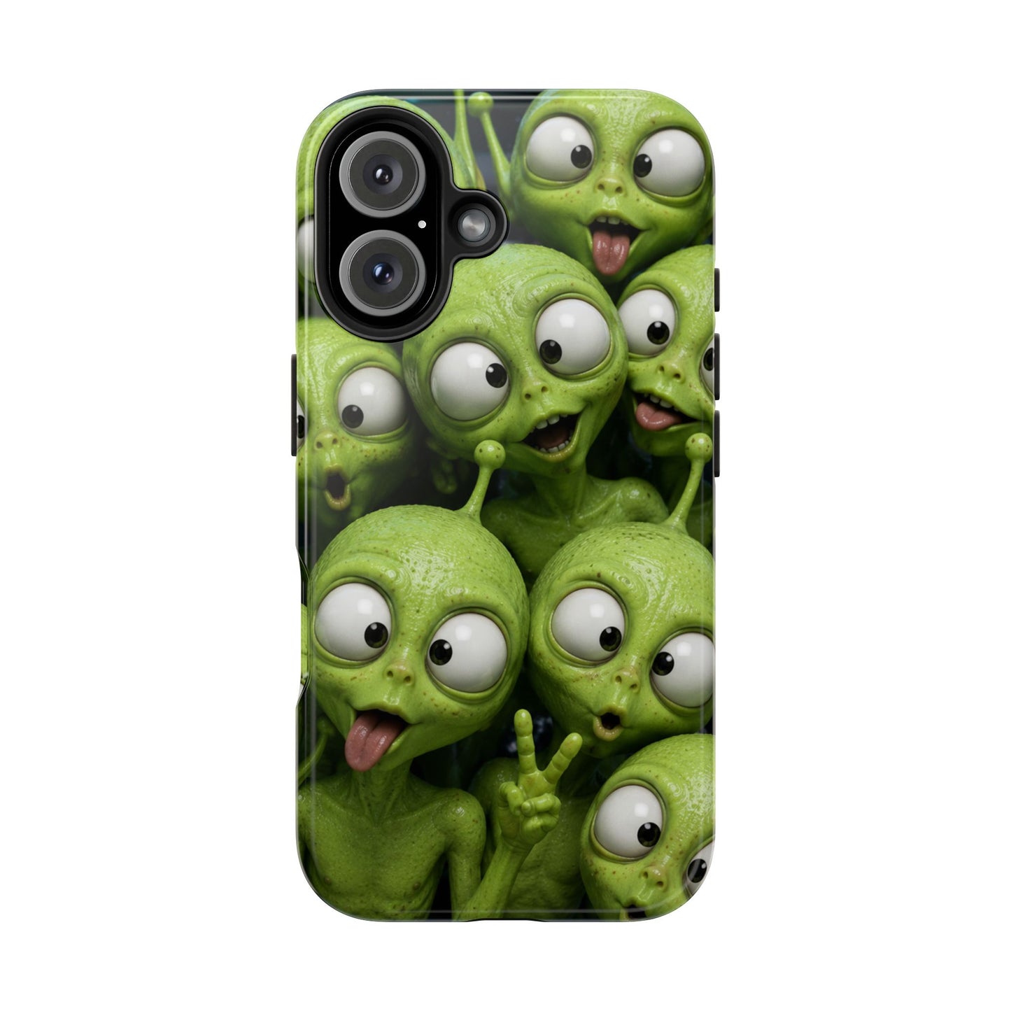 Alien Selfie Tough Phone Case — Cute Green Cartoon Aliens Protective Cover