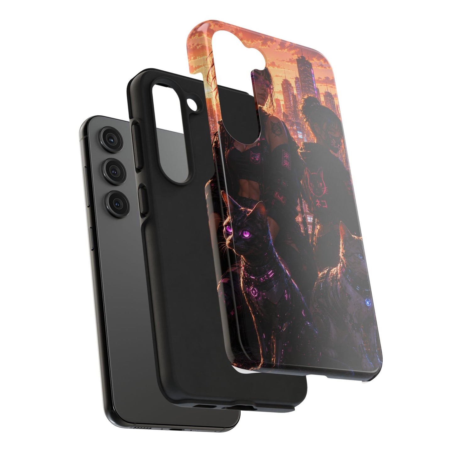 Cyberpunk Pack: Tough Phone Case with Neon Panther & City Sunset