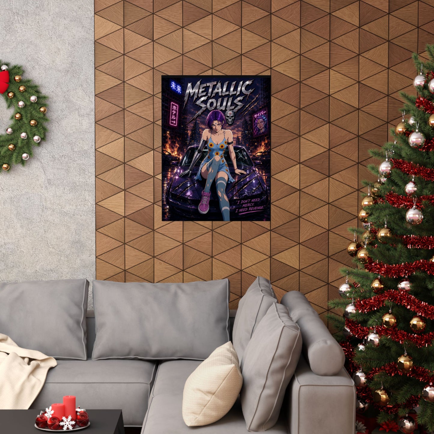 Metallic Souls Anime Poster — Cyberpunk Car Girl Matte Vertical Print