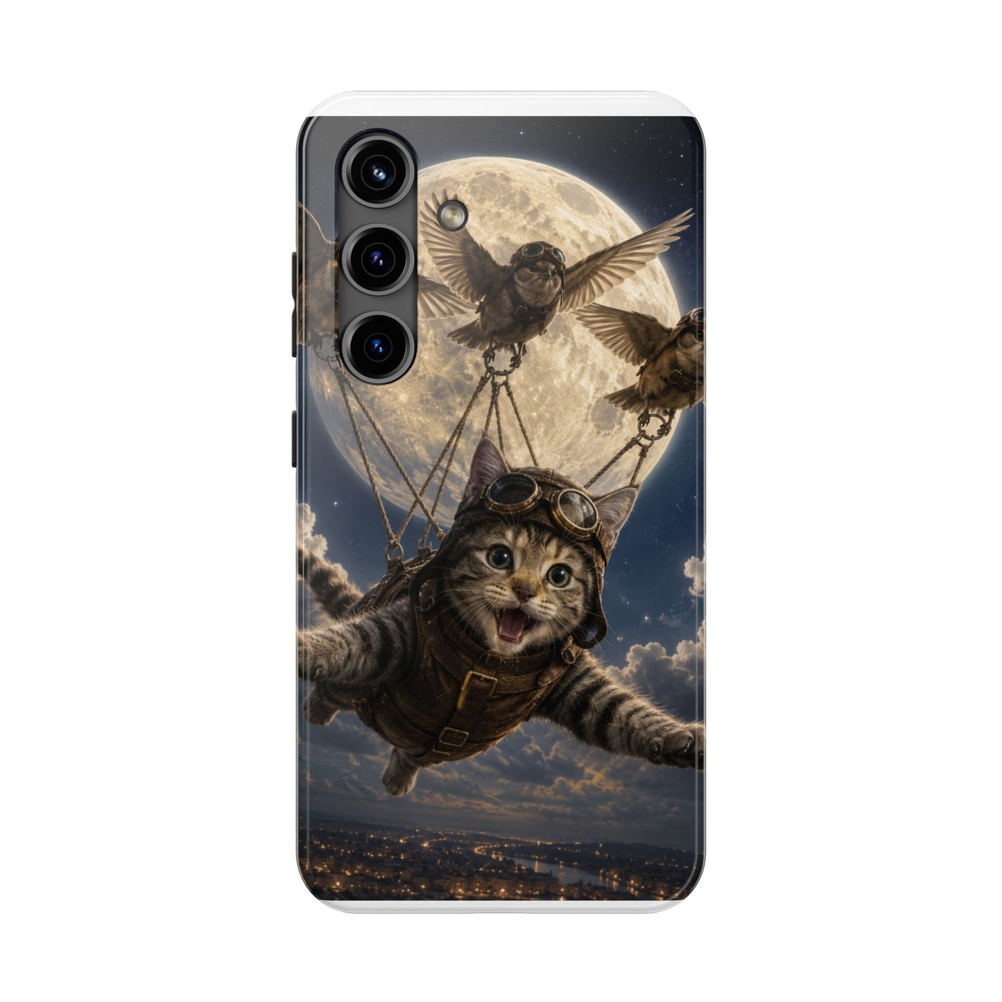 Cat Pilot Phone Case — Adventure Kitty Moonlit Flight Tough Protection