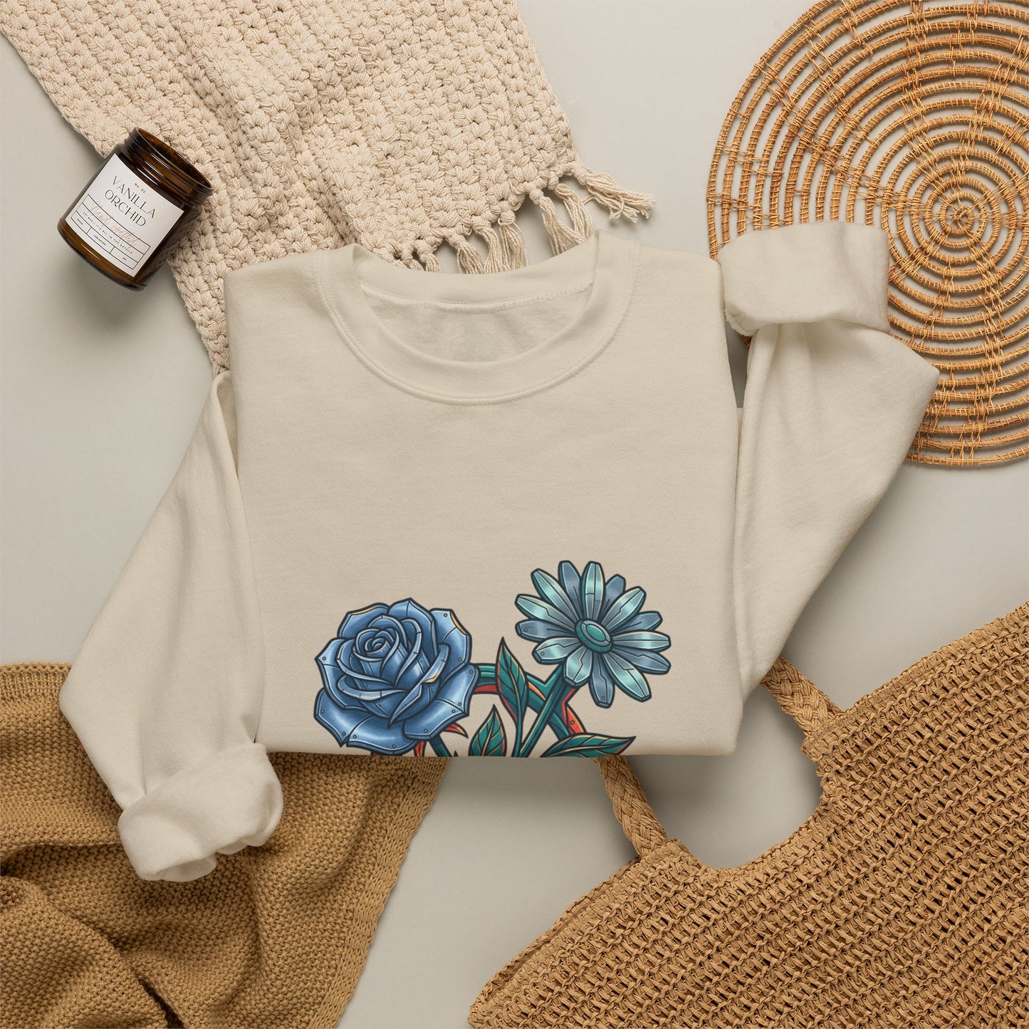 Birth Flower Crewneck Sweatshirt | Botanical Watercolor, Personalized Name