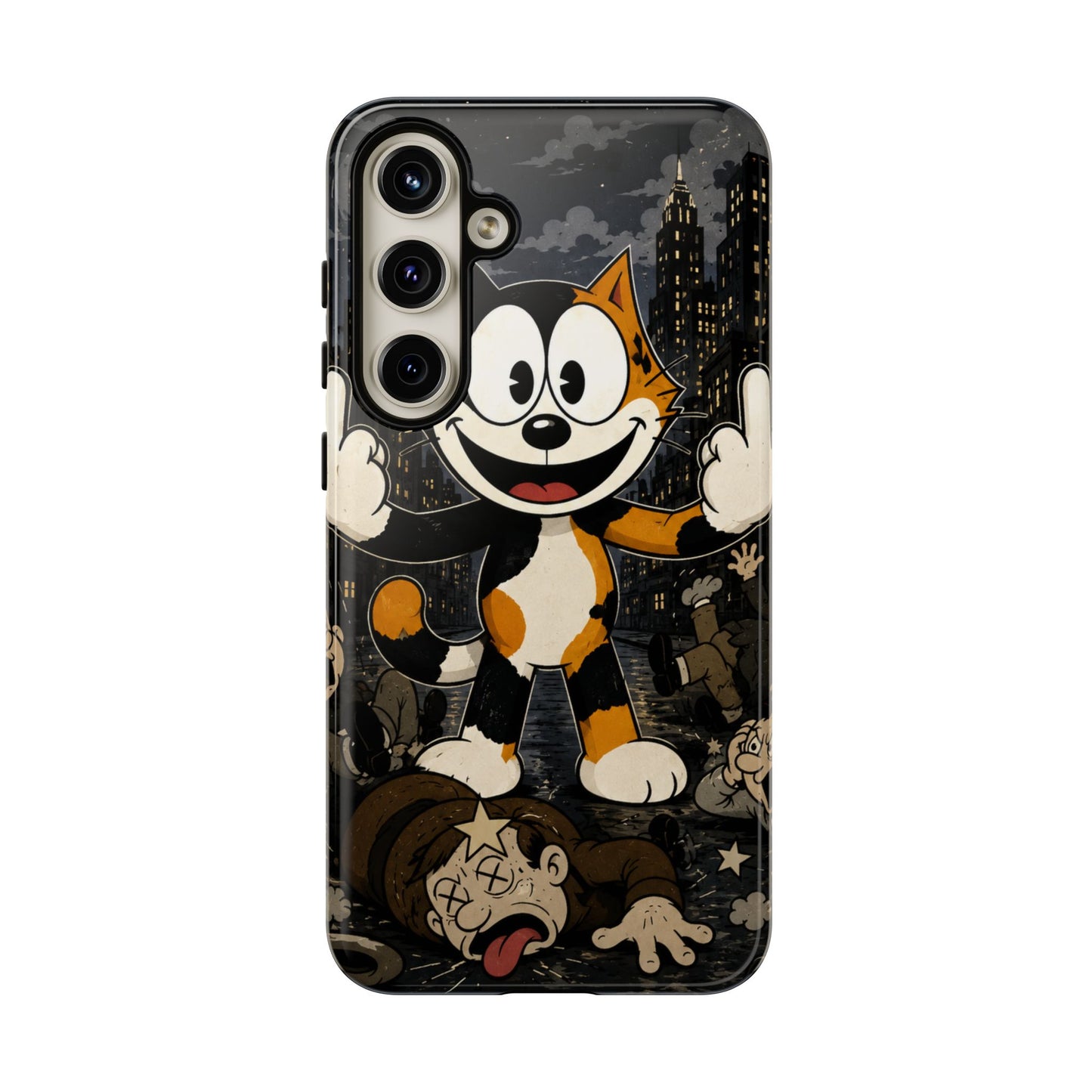 Vintage Cartoon Cat Phone Case — Edgy Felix-Style Illustration