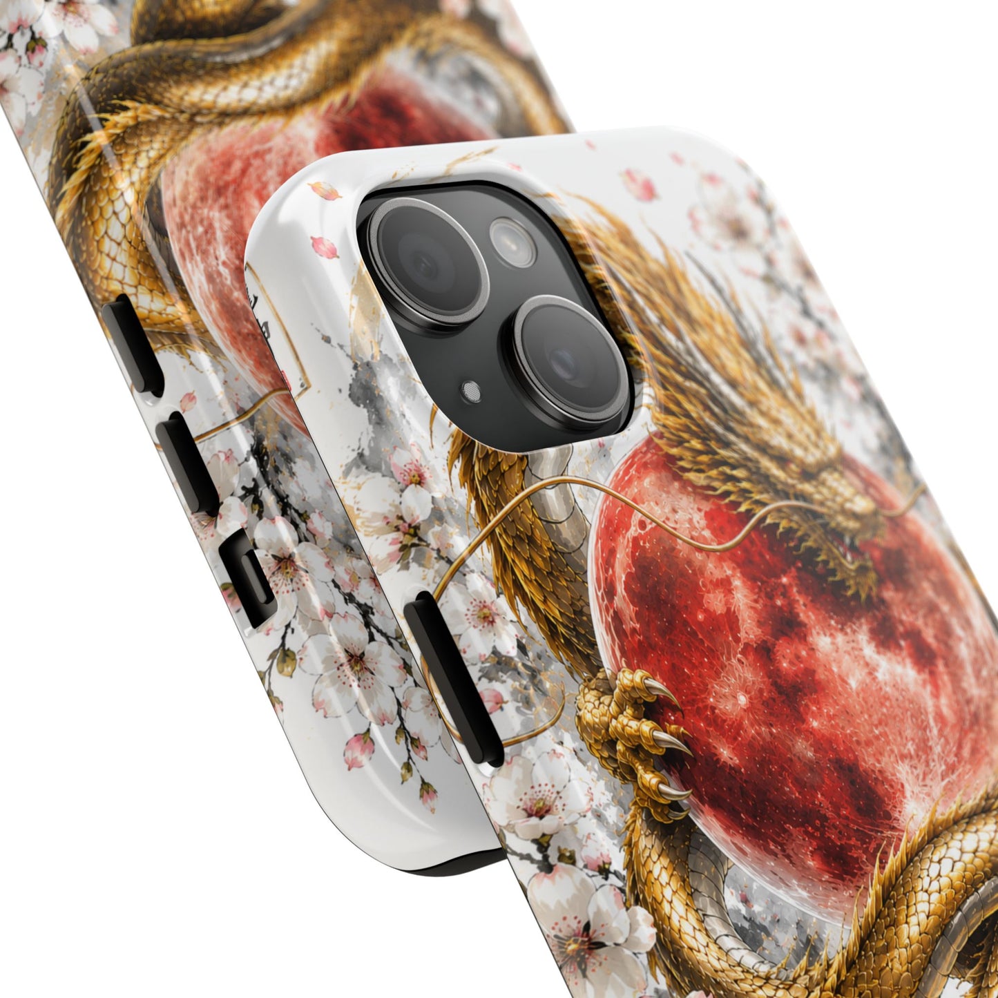 Golden Dragon Phone Case — Red Moon & Cherry Blossom Tough Phone Case