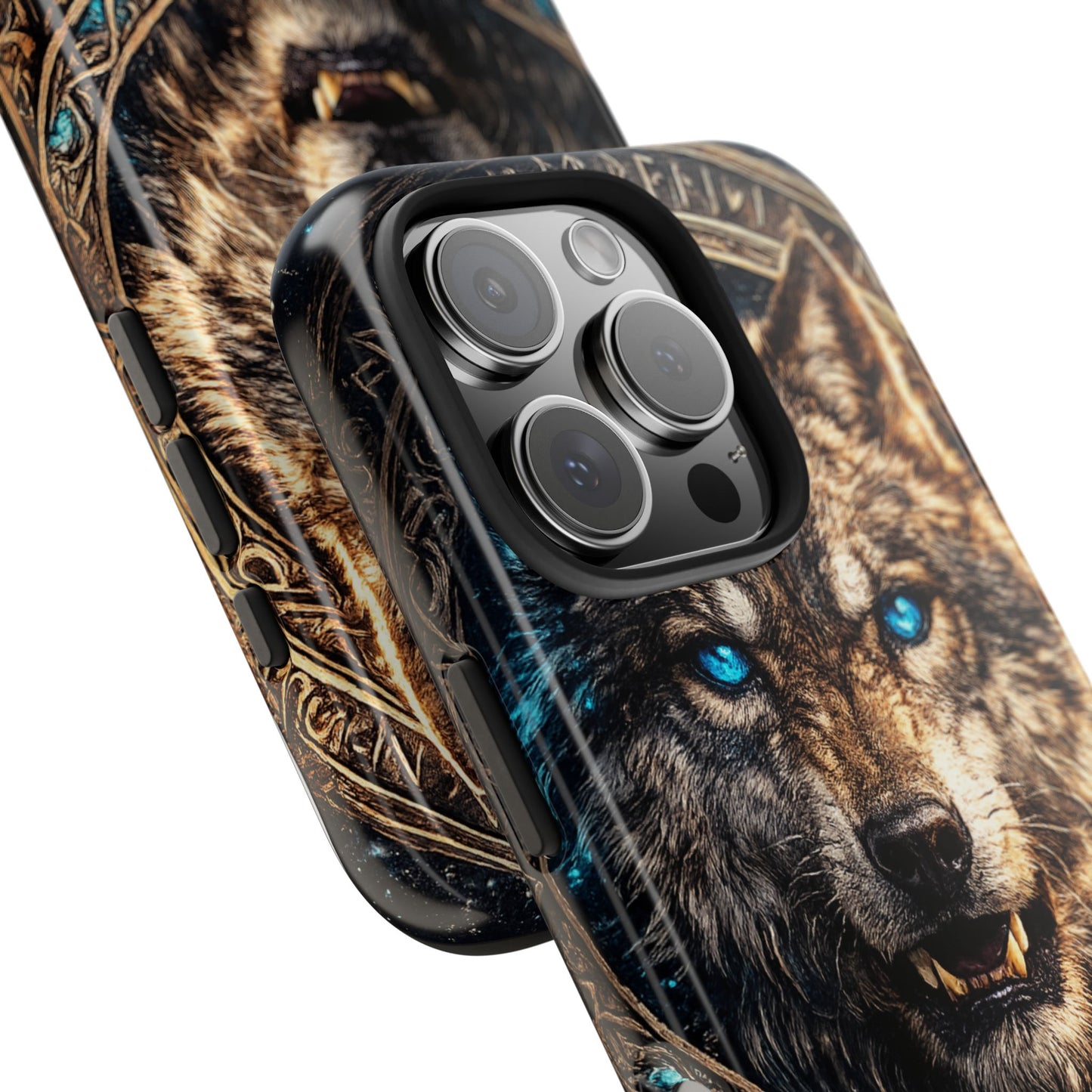 Wolf Pentagram Phone Case - Rugged Mystic Phone Cover with Glowing Blue Eyes