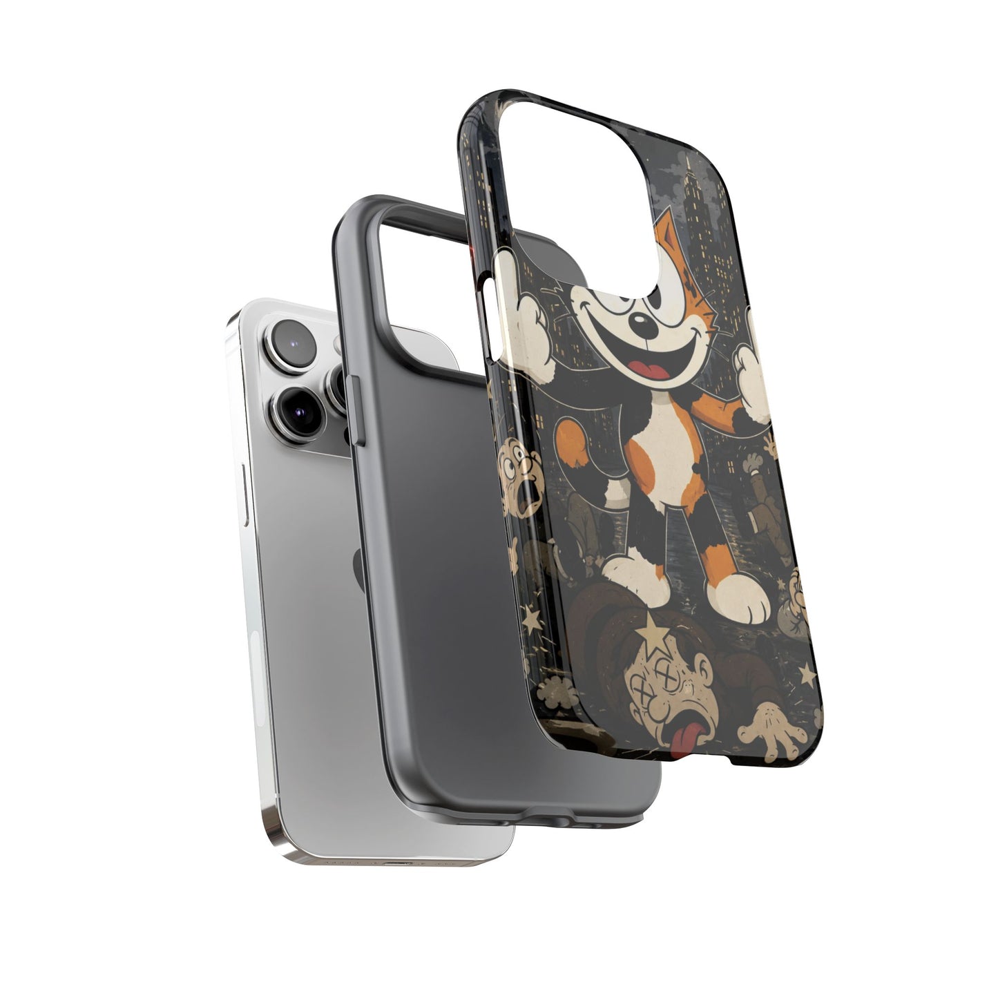 Vintage Cartoon Cat Phone Case — Edgy Felix-Style Illustration