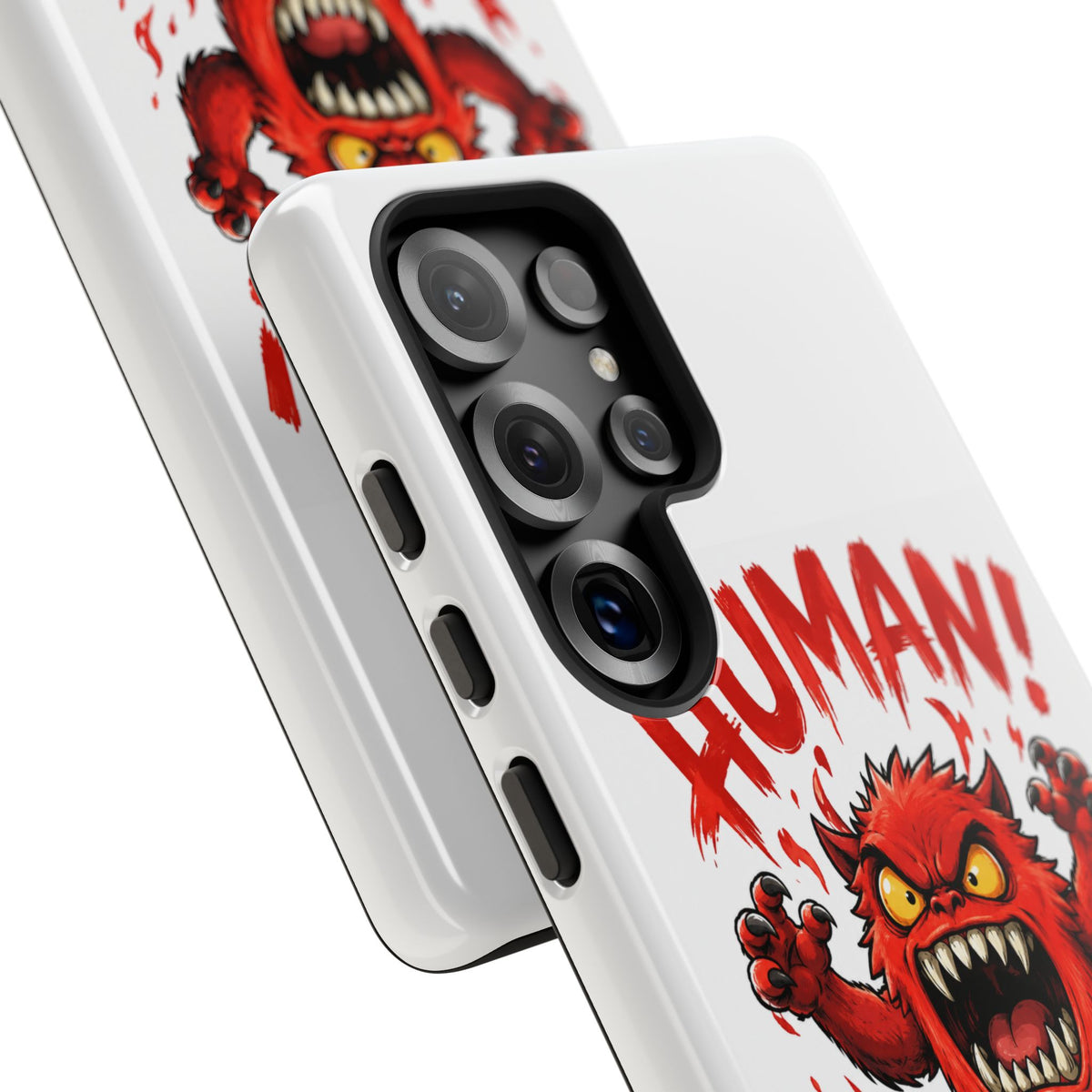 Angry Monster "HUMAN!" Phone Case — Cute Fiery Creature iPhone Cover